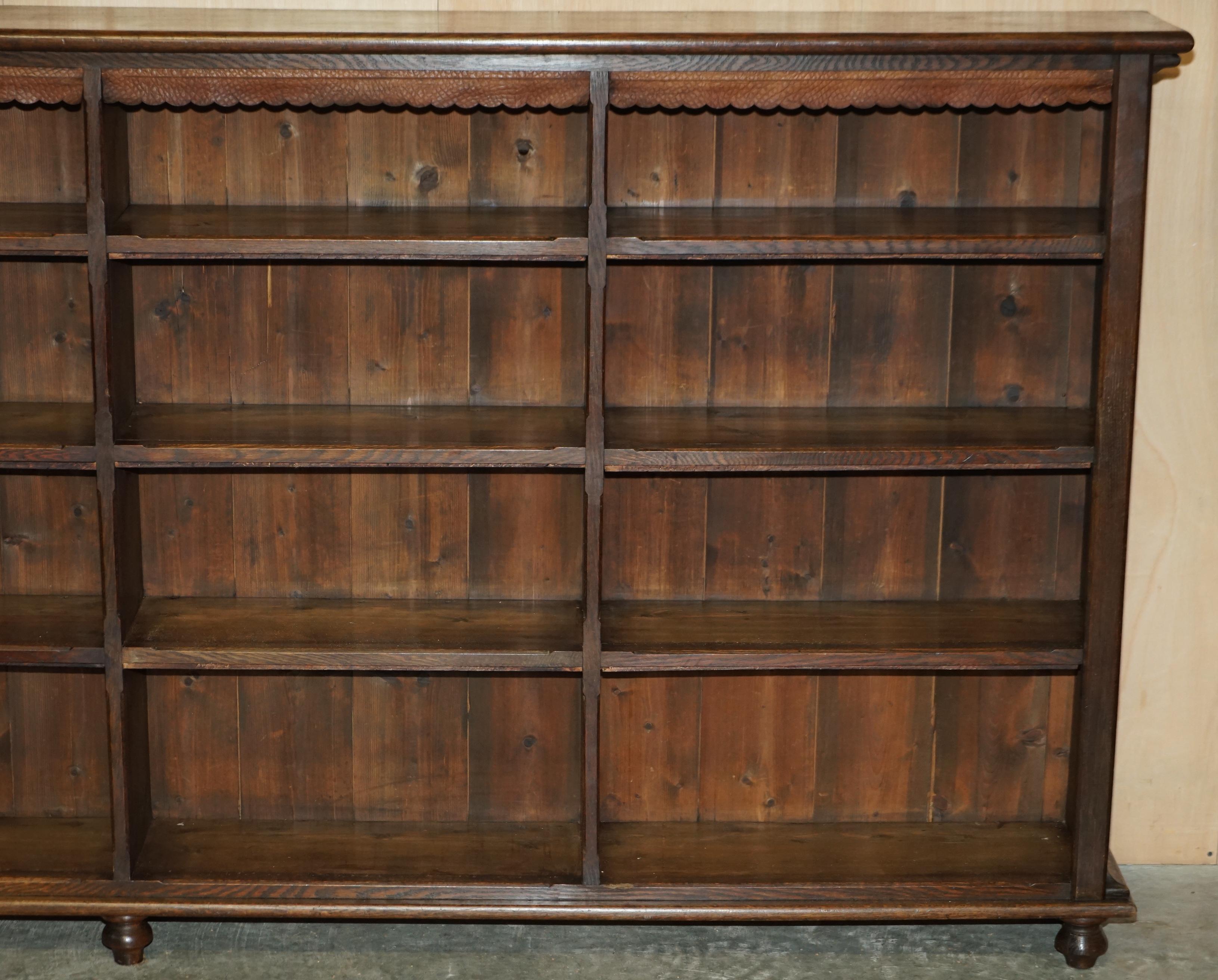 High Victorian Antique Victorian Solid English Oak Library Open Bookcase Sideboard