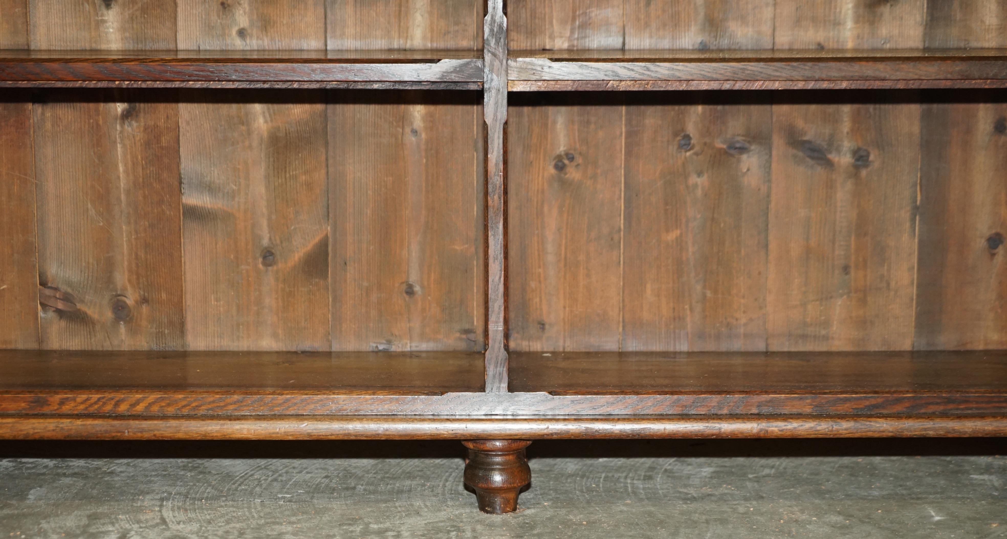 Antique Victorian Solid English Oak Library Open Bookcase Sideboard 3