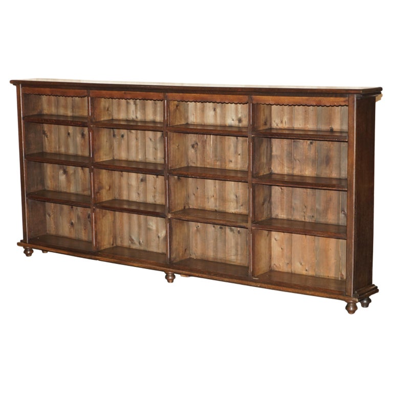 Antique Victorian Solid English Oak Library Open Bookcase Sideboard For