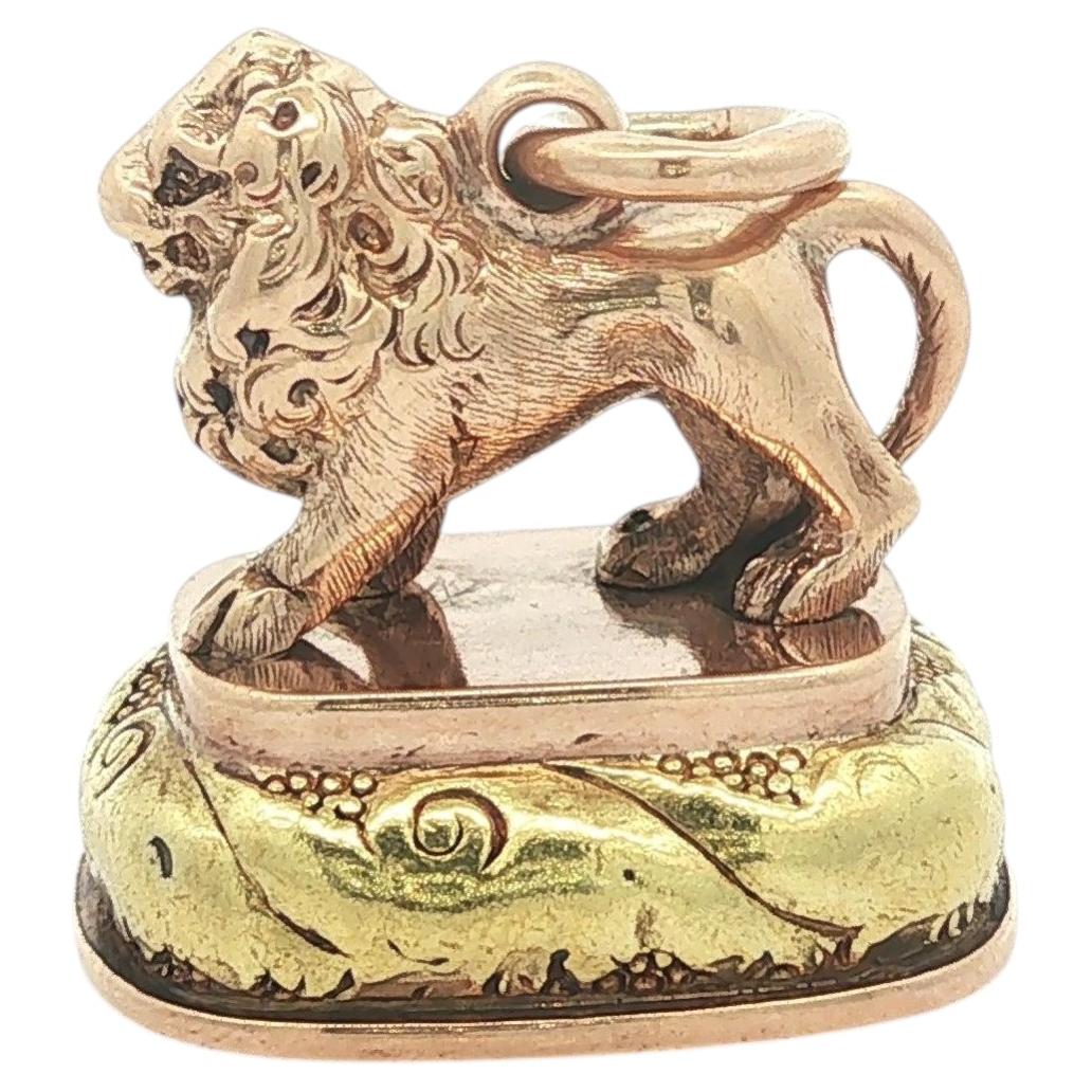 Antique Victorian Solid Gold Bloodstone Detailed Lion Statue Watch FOB Pendant