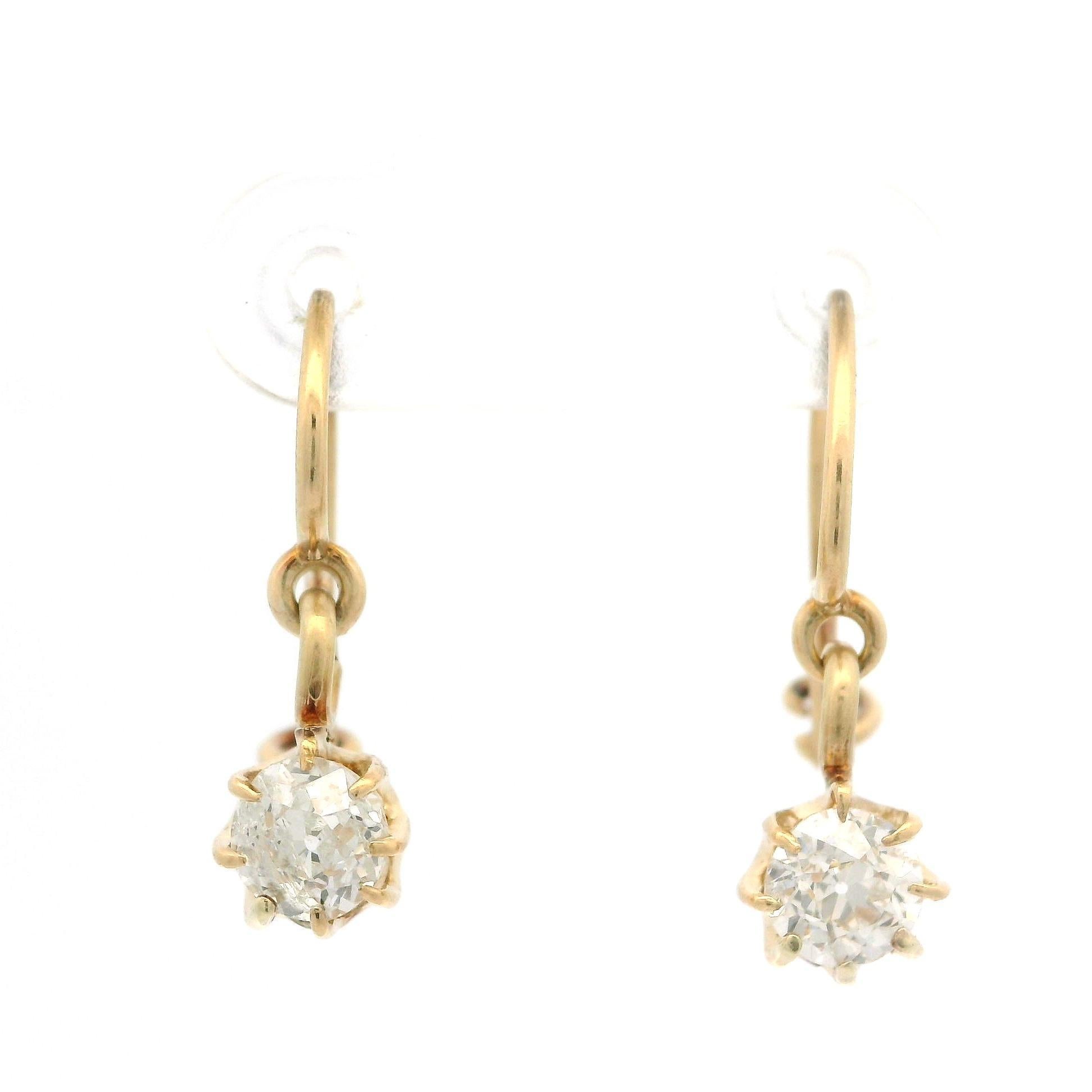 Orecchini a goccia in oro massiccio vittoriano Buttercup Old Mine Cut con diamanti in vendita 5