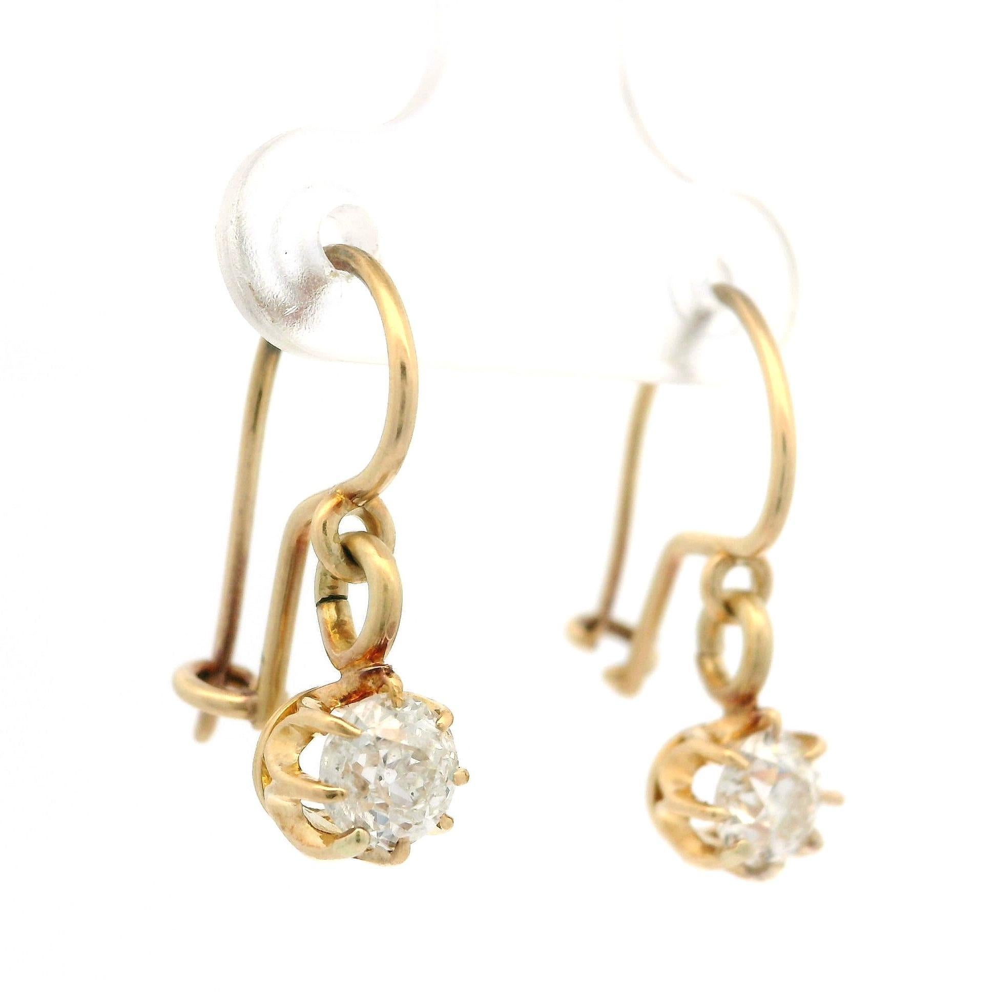Orecchini a goccia in oro massiccio vittoriano Buttercup Old Mine Cut con diamanti in vendita 6