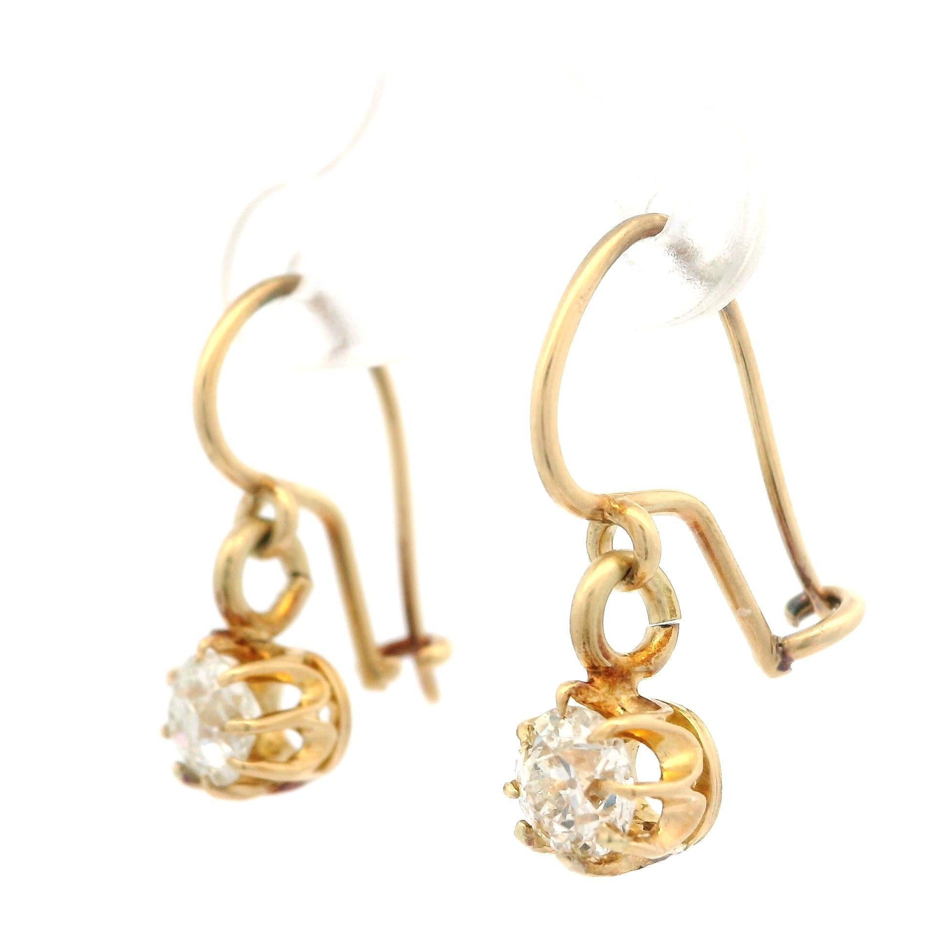 Donna Orecchini a goccia in oro massiccio vittoriano Buttercup Old Mine Cut con diamanti in vendita
