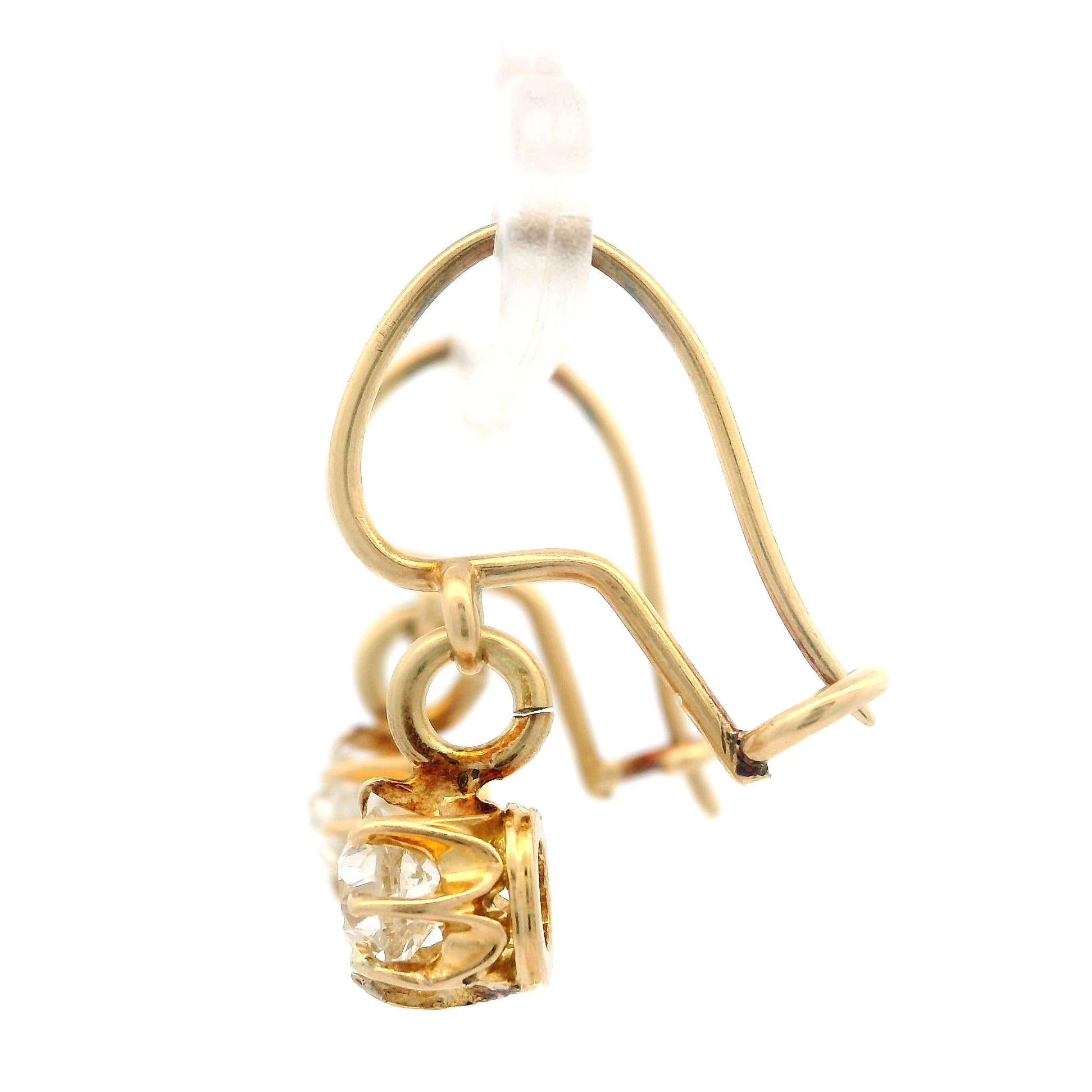 Orecchini a goccia in oro massiccio vittoriano Buttercup Old Mine Cut con diamanti in vendita 1