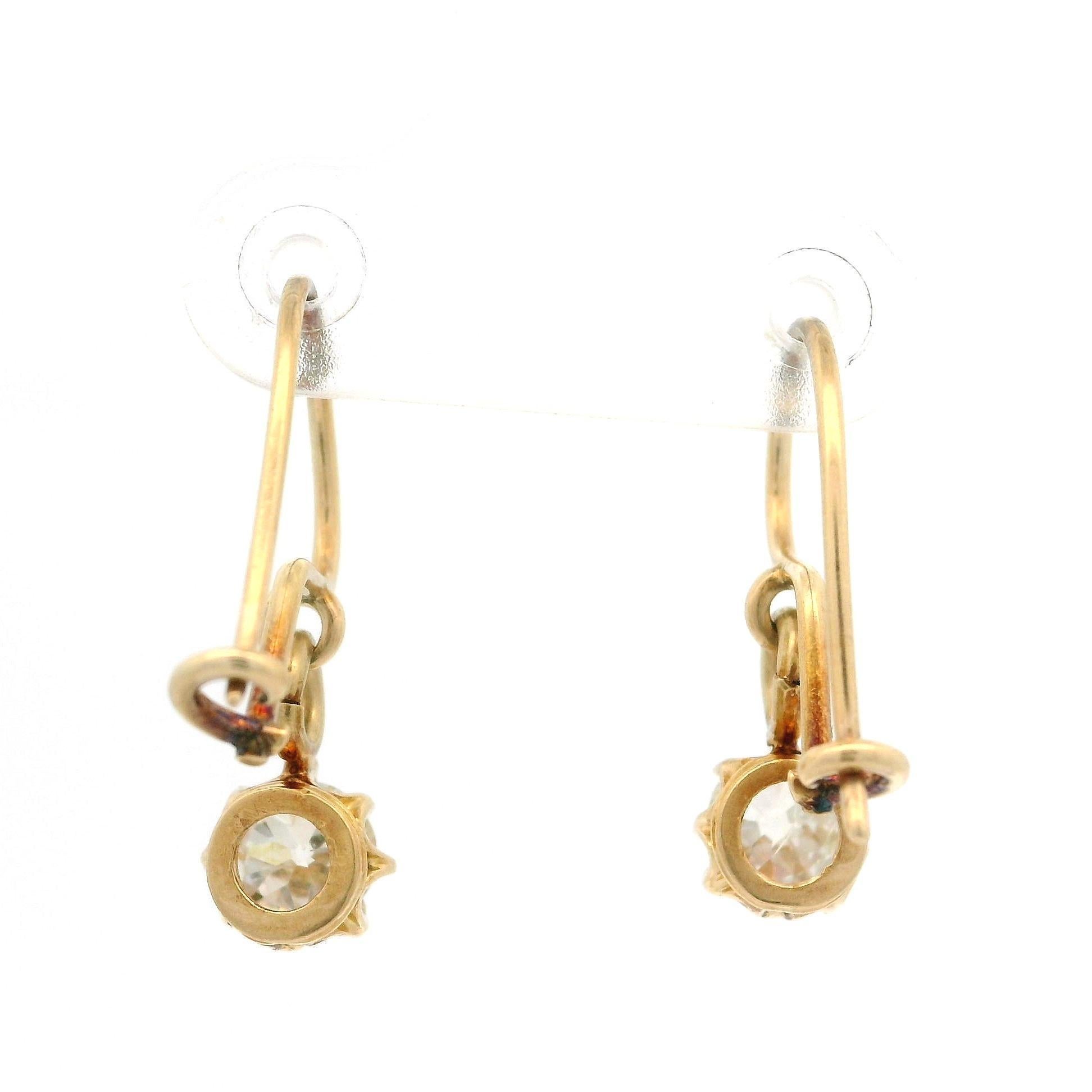 Orecchini a goccia in oro massiccio vittoriano Buttercup Old Mine Cut con diamanti in vendita 3