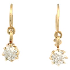 Antike viktorianische solide Gold Butterblume Old Mine Cut Diamond Drop Dangle Ohrringe
