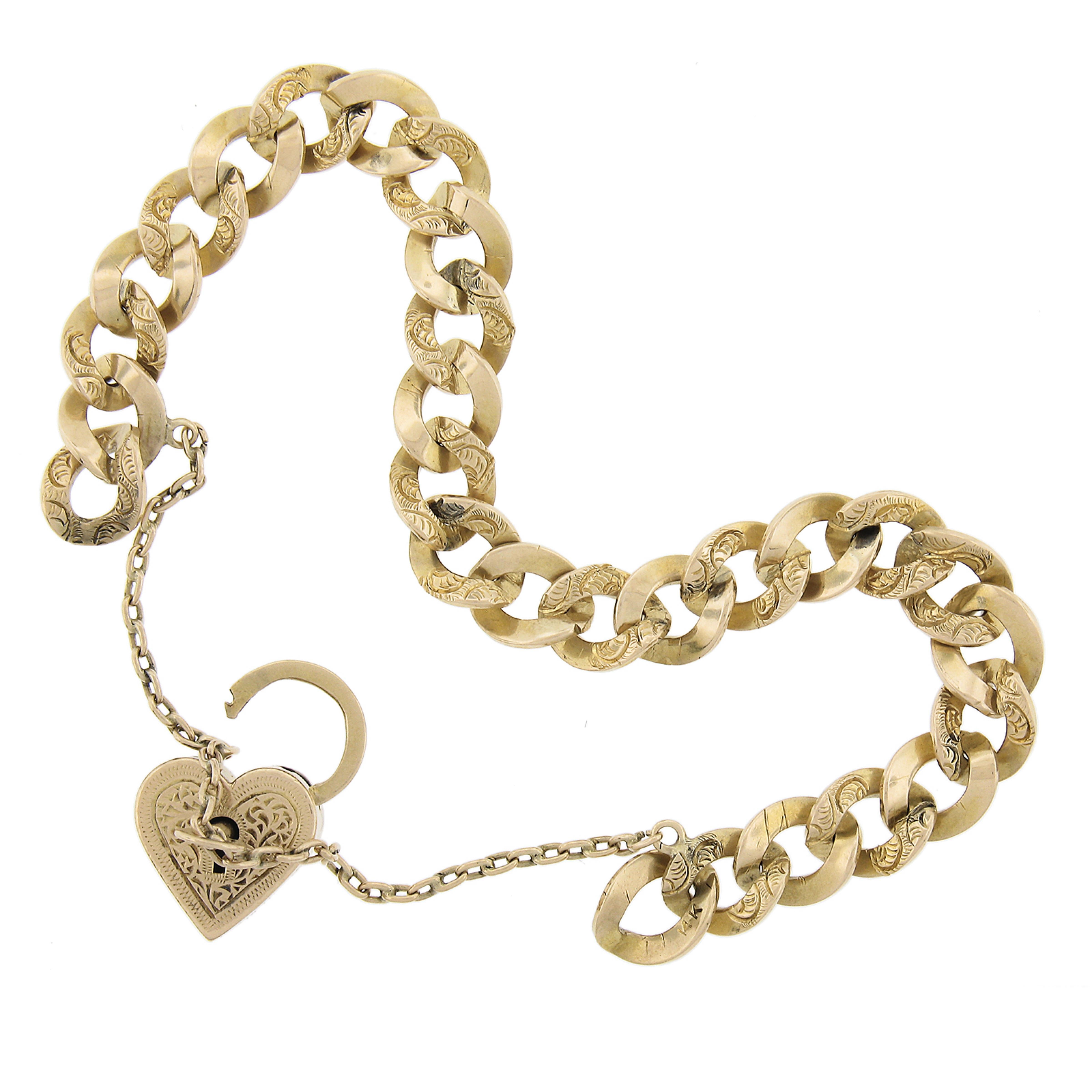 Material: 12K Solid Yellow Gold
Weight: 28.1 Grams
Chain Type: Hand Engraved Curb Link
Chain Length: Will comfortably fit up to a 7 Inch wrist
Clasp: Functional Turn-Lock Key Clasp w/ 3.75