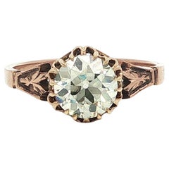 Antique Victorian Solid Gold GIA 1.43ct Old European Cut Diamond Solitaire Ring