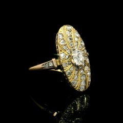 Antique Victorian Solid Gold Old Mine Rose Cut Diamond Oval Swirl Platter Ring