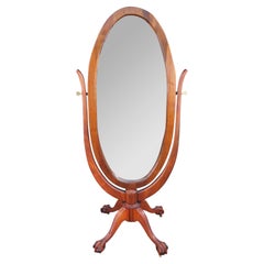 Antique Victorian Solid Mahogany Cheval Dressing Mirror Ball & Claw Foot 67"