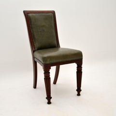 Antique Victorian Solid Wood & Leather Desk / Side Chair