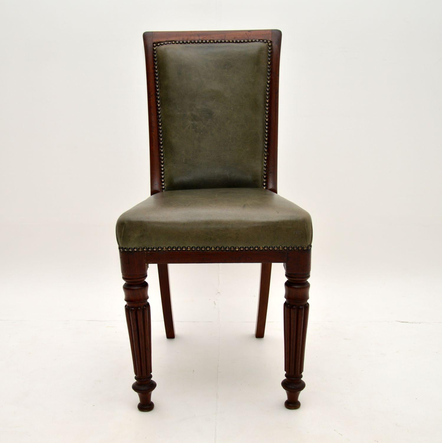 English Antique Victorian Solid Wood & Leather Desk / Side Chair