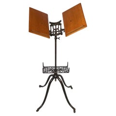 Antique Victorian solid oak & cast iron library bookstand holder