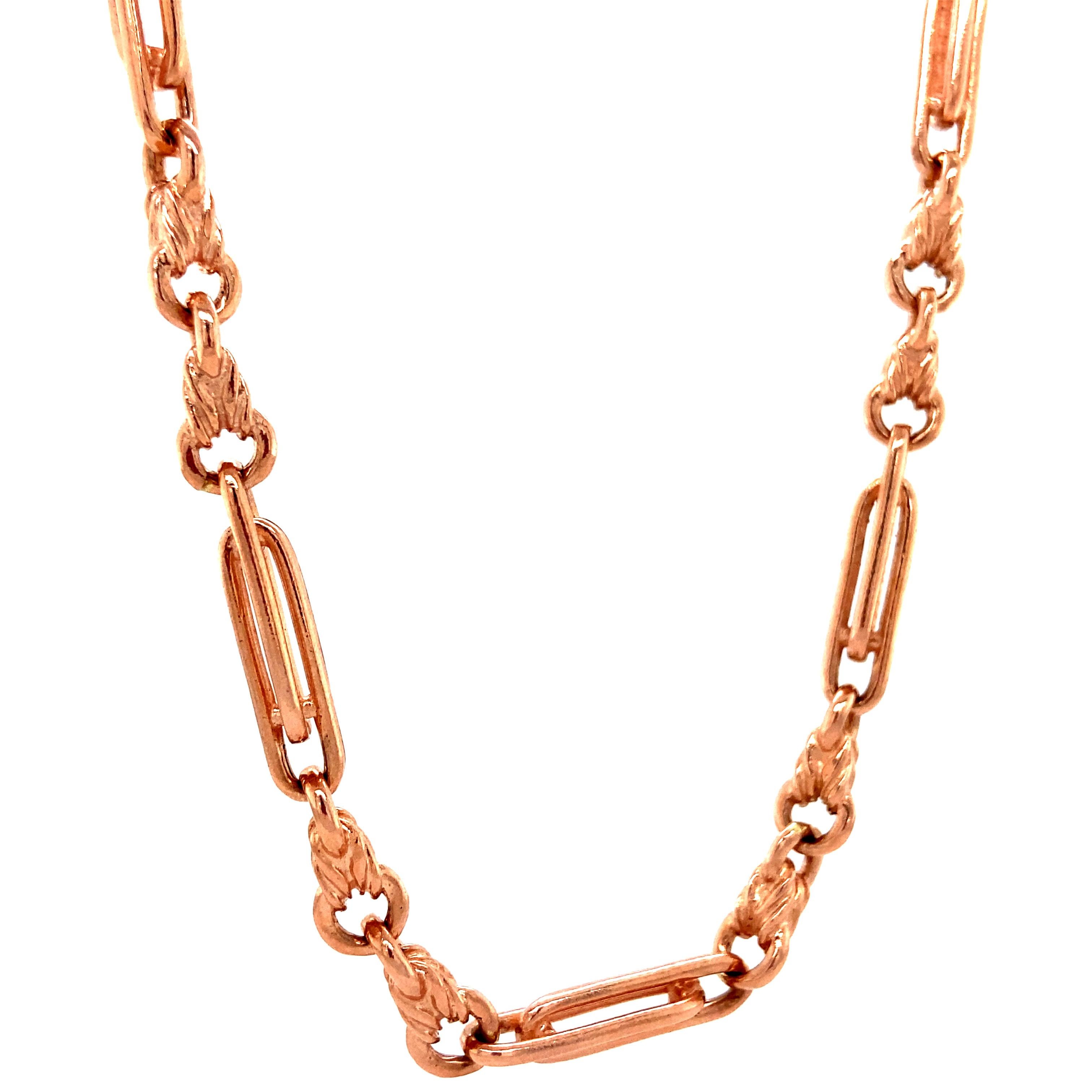 Antike viktorianische englische Uhrenkette aus 9 Karat Roségold, 45 Gramm (Viktorianisch) im Angebot