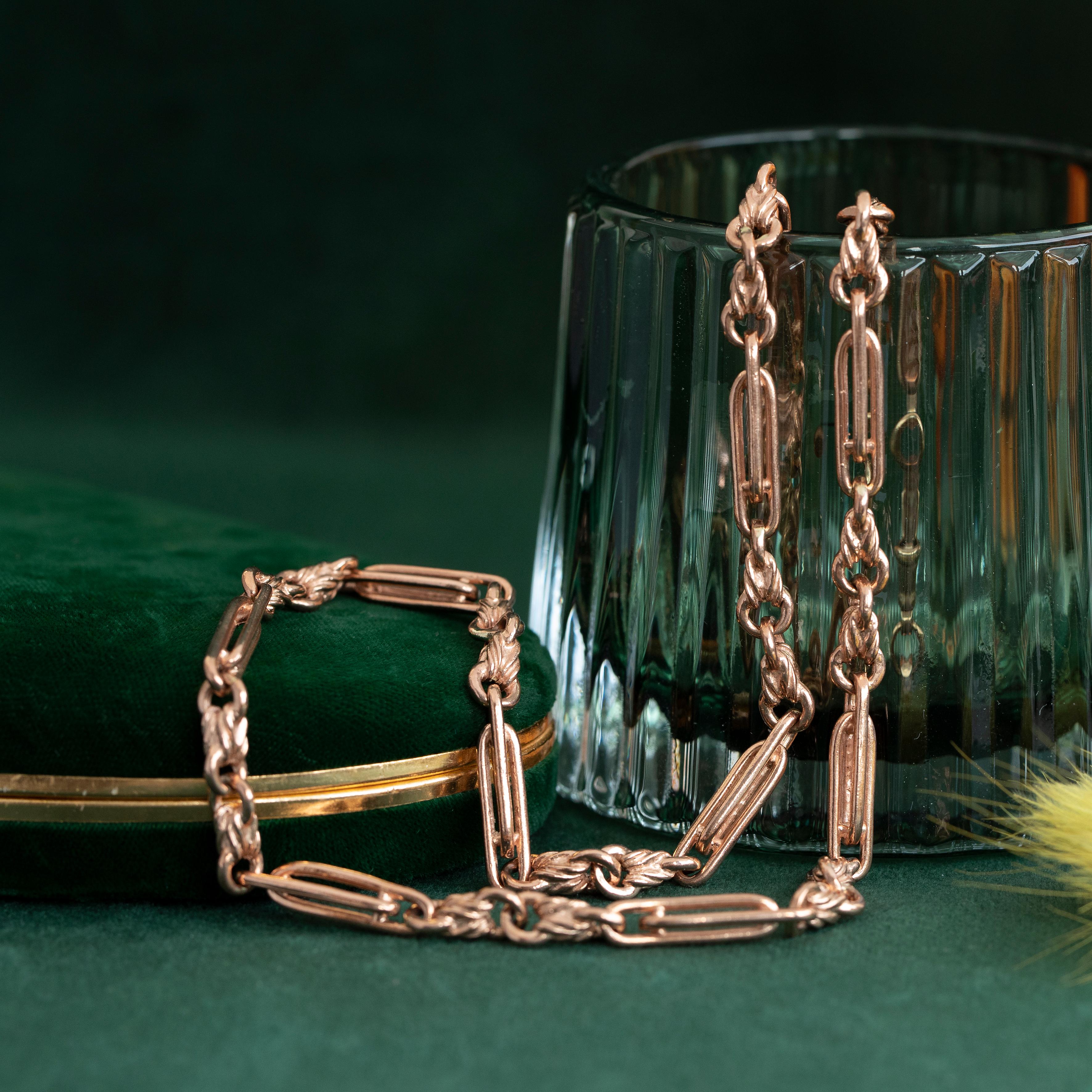 Antike viktorianische englische Uhrenkette aus 9 Karat Roségold, 45 Gramm für Damen oder Herren im Angebot