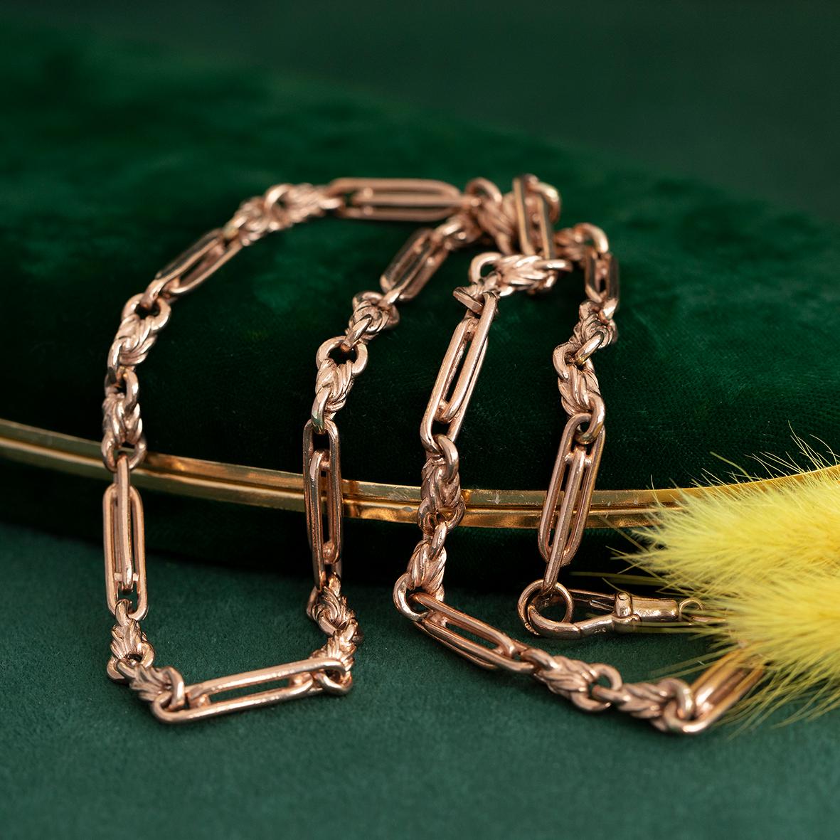 Antike viktorianische englische Uhrenkette aus 9 Karat Roségold, 45 Gramm im Angebot 1