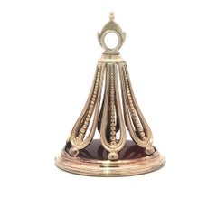 Antique Victorian Solid Rosy Gold Oval Carved Carnelian Large Seal FOB Pendant