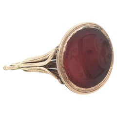 Antique Victorian Solid Rosy Gold Oval Carved Carnelian Large Seal FOB Pendant
