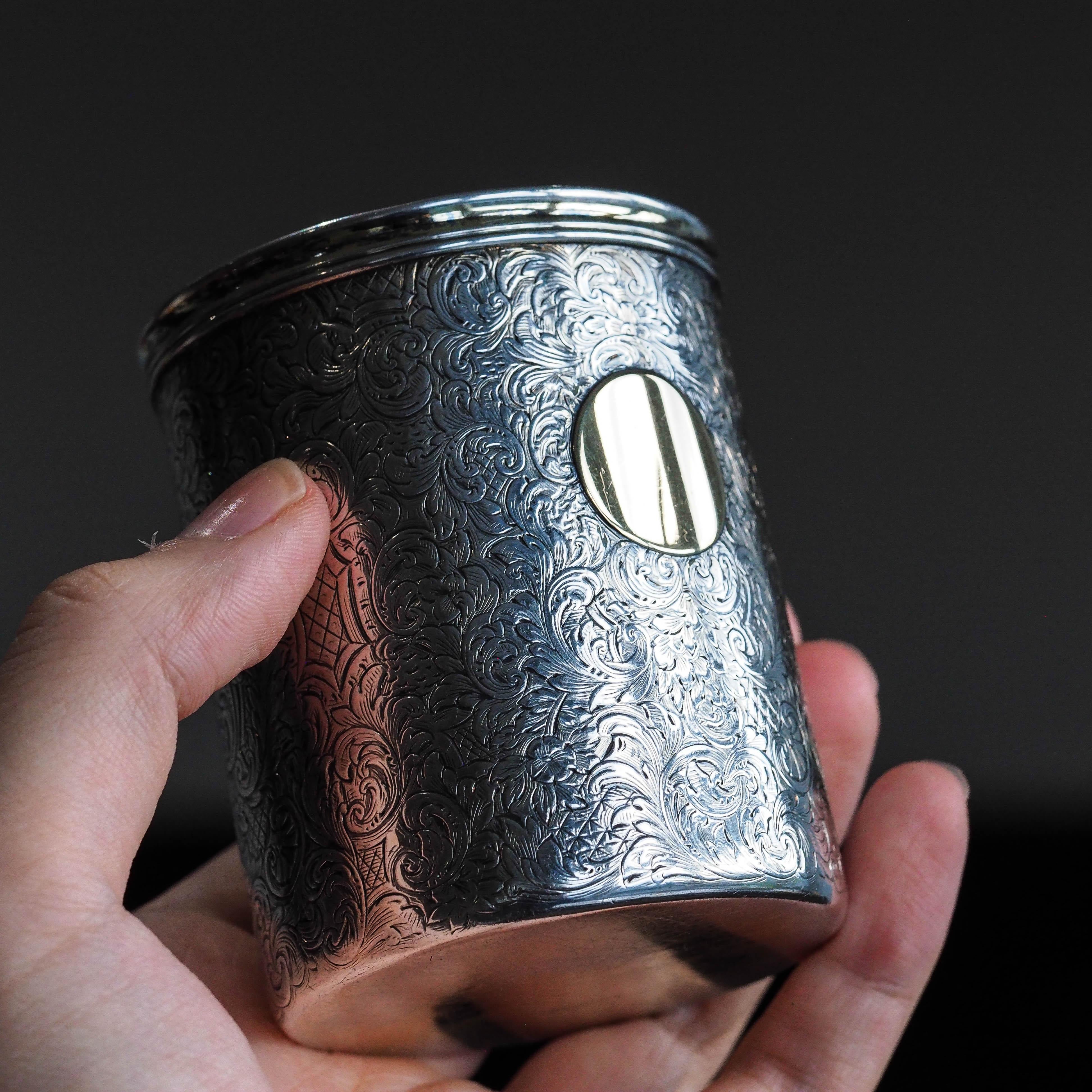Antique Victorian Solid Silver Beaker Cup Fully Hand Engraved - 1839 ...