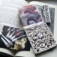 Antique Victorian Solid Silver Card Case Floral Piercing Francis Clark 1839