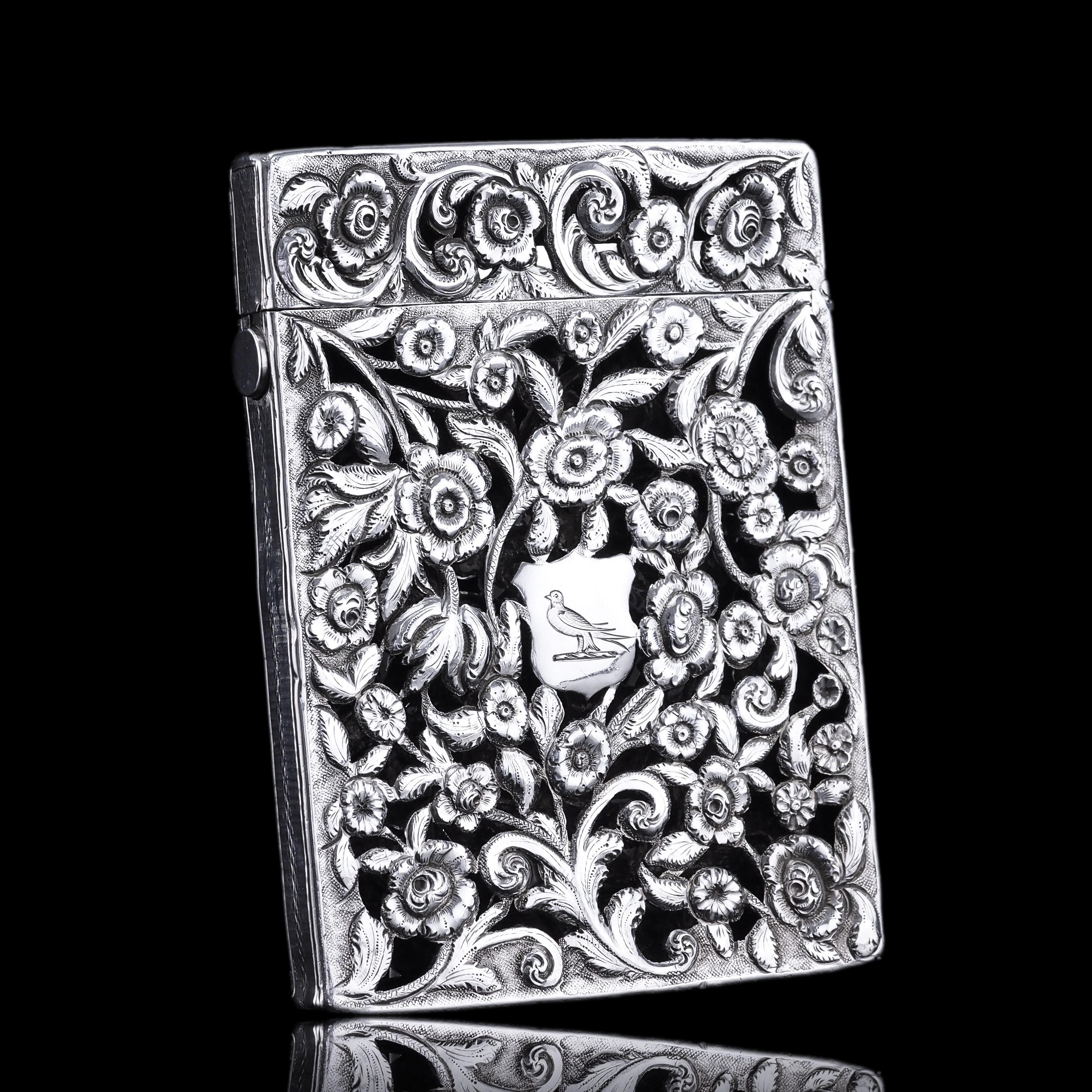 Antikes viktorianisches Kartenetui aus massivem Silber mit floralem, ziseliertem Motiv im Angebot 6
