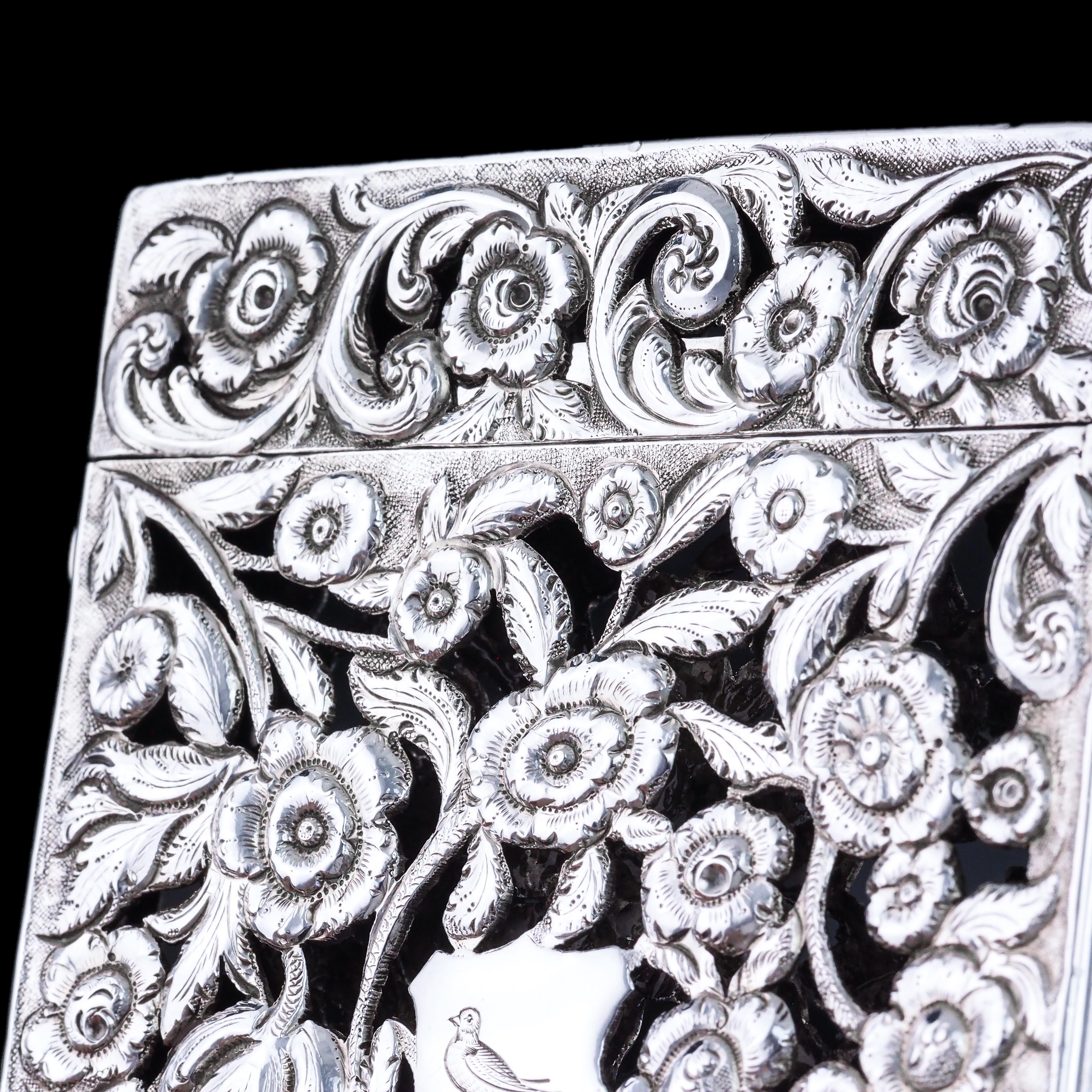 Antikes viktorianisches Kartenetui aus massivem Silber mit floralem, ziseliertem Motiv im Angebot 8