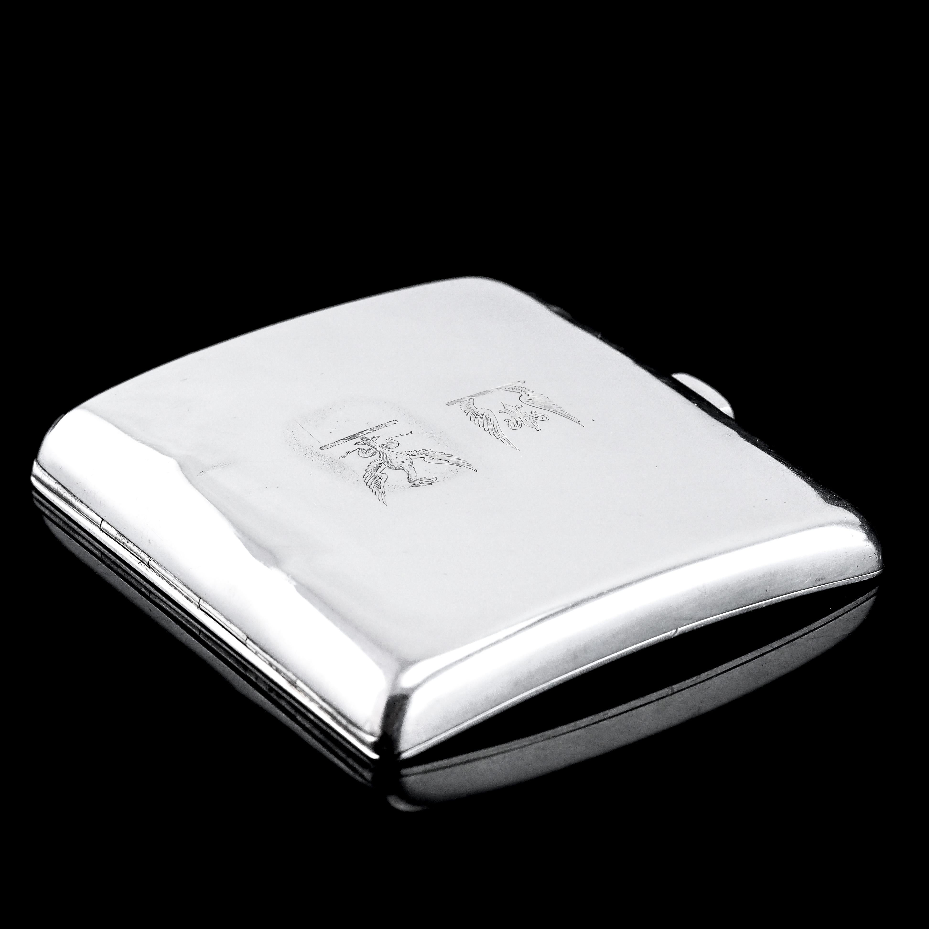 Antique Victorian Solid Silver Cigarette Case Curved & Crested - London 1894 For Sale 7
