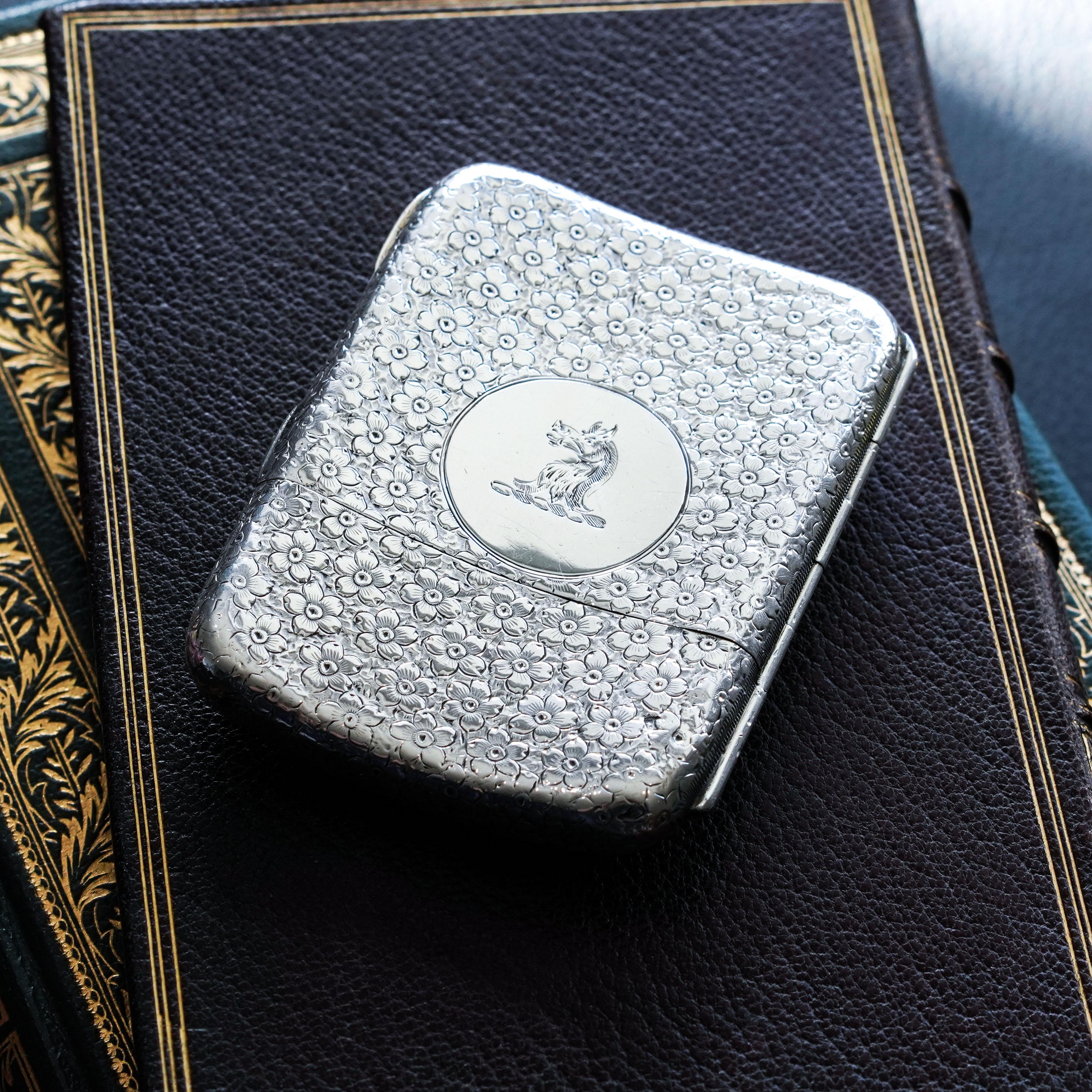 We are delighted to offer this unique Victorian solid silver cigarette case made in Birmingham 1886 with an unidentified maker's mark 