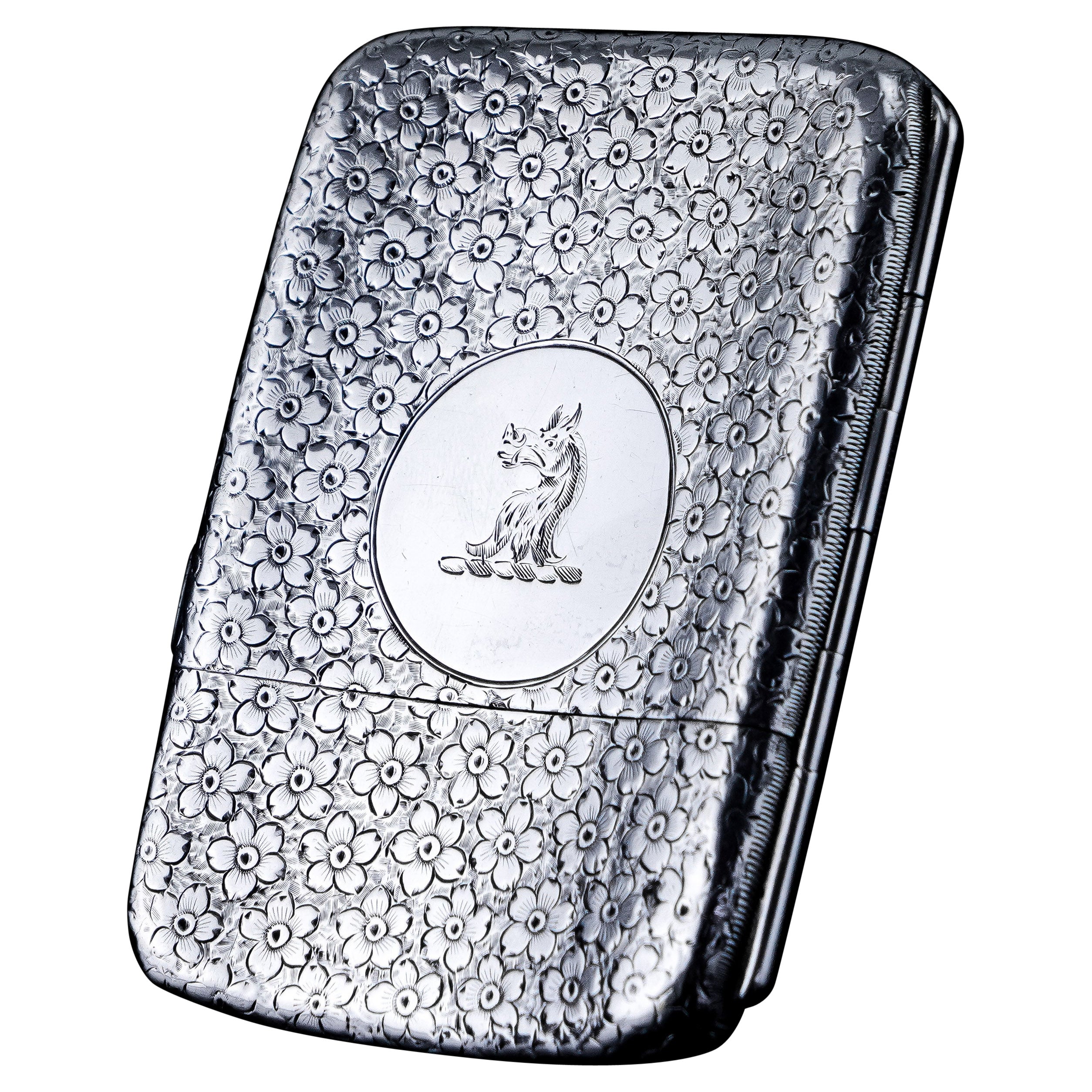 Antique Victorian Solid Silver Cigarette Case with Unusual Opening - 1886