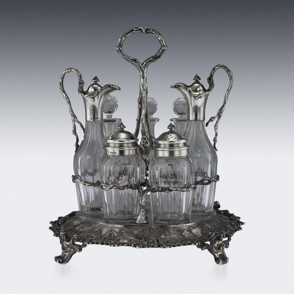 English Antique Victorian Solid Silver Condiment Set, Hunt & Roskell, circa 1870