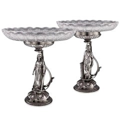Antique Victorian Solid Silver Figural Comports, Hunt & Roskell, circa 1874