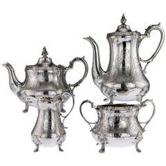 Antique Victorian Solid Silver Four-Piece Tea and Coffee Set, London, circa 1854