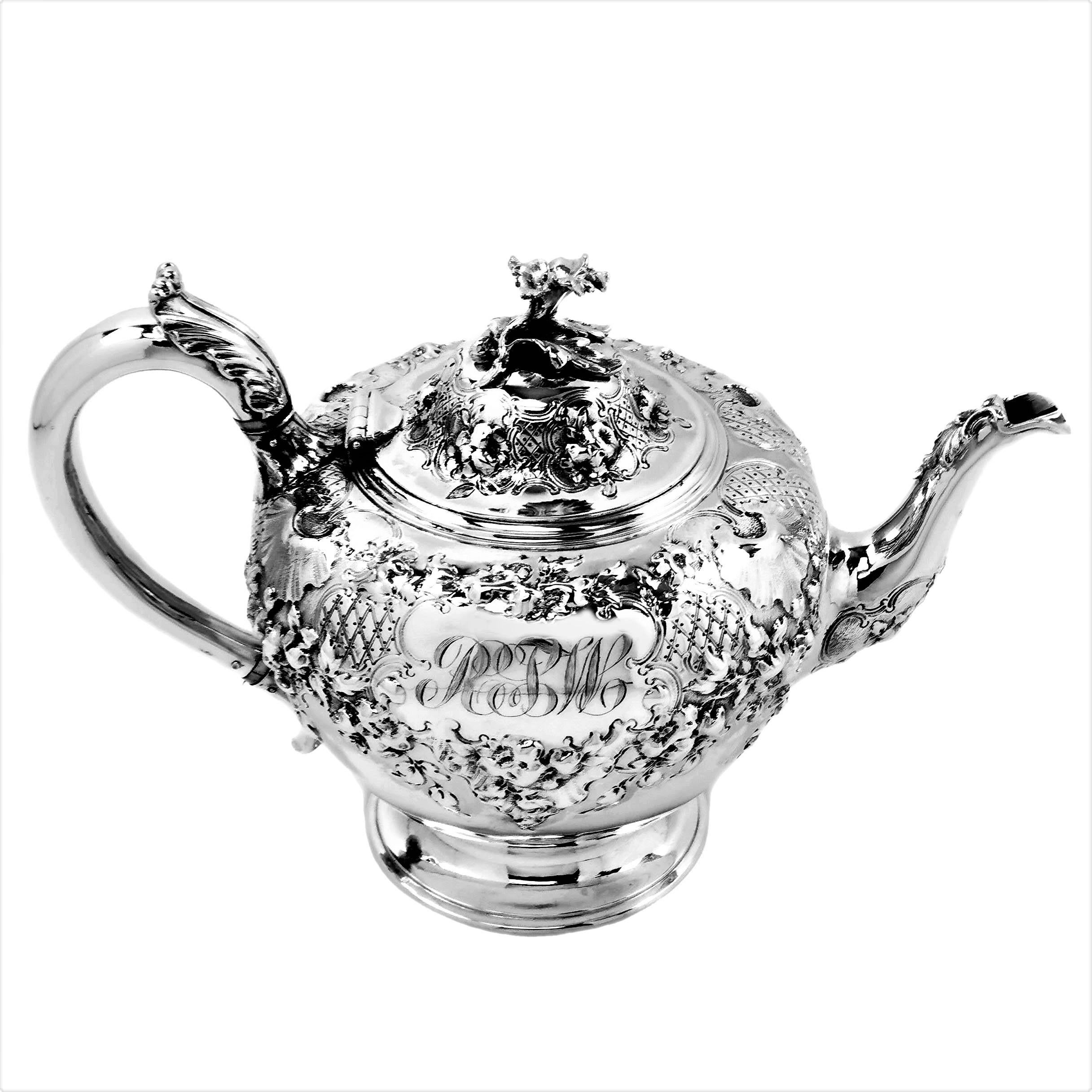 Antique Victorian Solid Silver Four-Piece Tea and Coffee Set, 1856 2