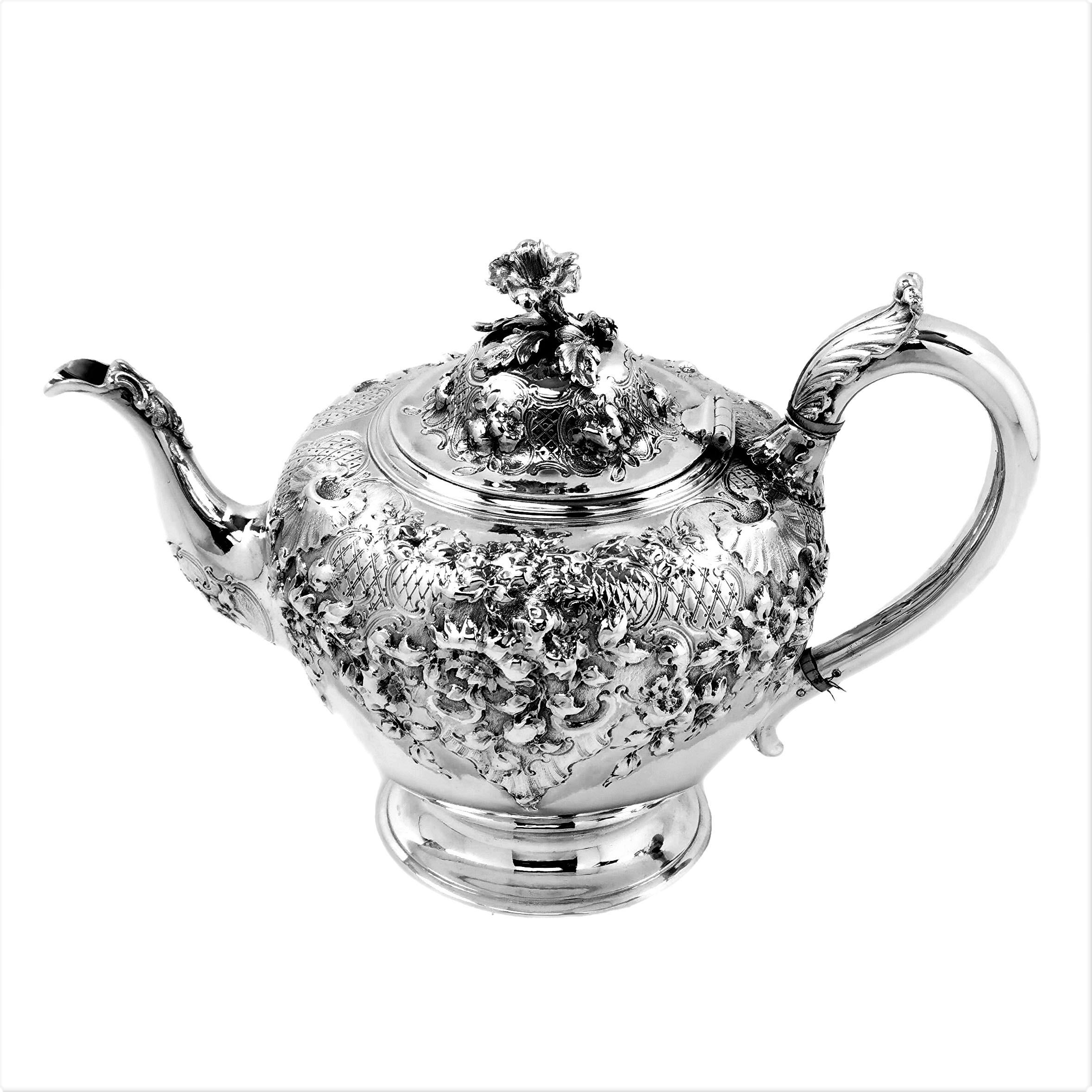 Antique Victorian Solid Silver Four-Piece Tea and Coffee Set, 1856 3