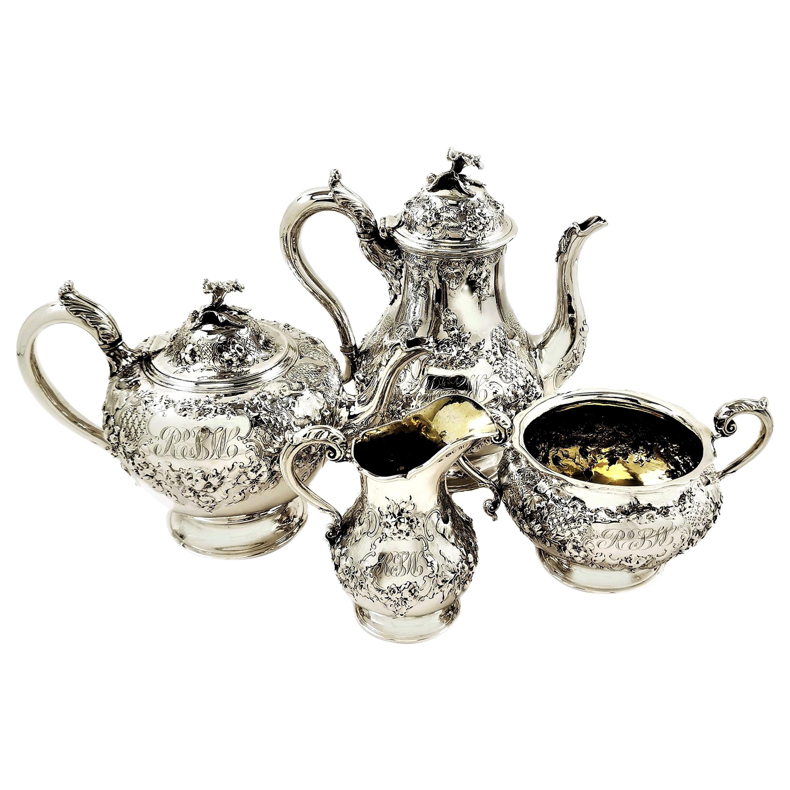 Antique Victorian Solid Silver Four-Piece Tea and Coffee Set, 1856