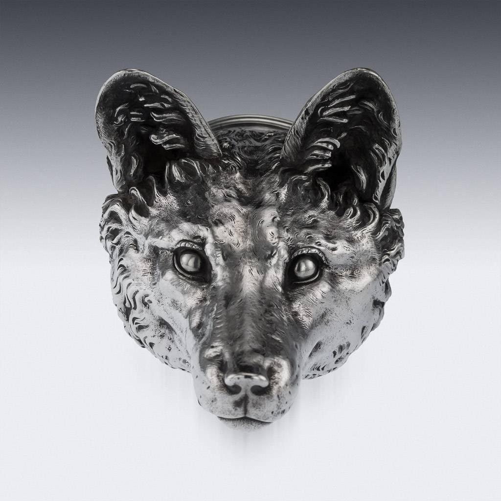 Antique Victorian Solid Silver Fox Stirrup Cup, John Samuel Hunt, circa 1846 In Excellent Condition In Royal Tunbridge Wells, Kent
