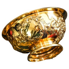 Antike viktorianische Schale aus massivem Silber, vergoldet, mit floralen Verzierungen - 1860