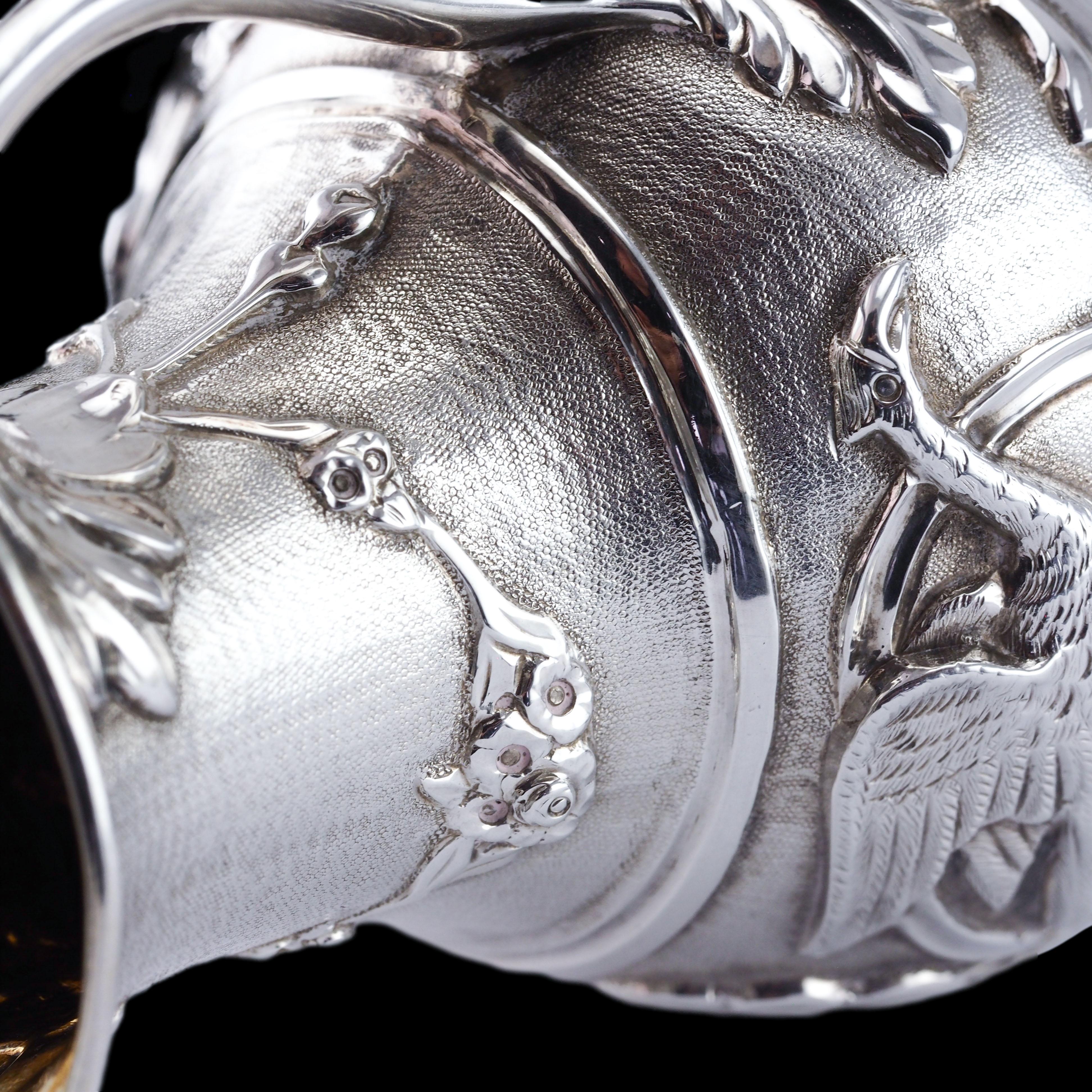 Antique Victorian Solid Silver Milk Pitcher Jug with Ornate Chased Design - 1863 For Sale 5