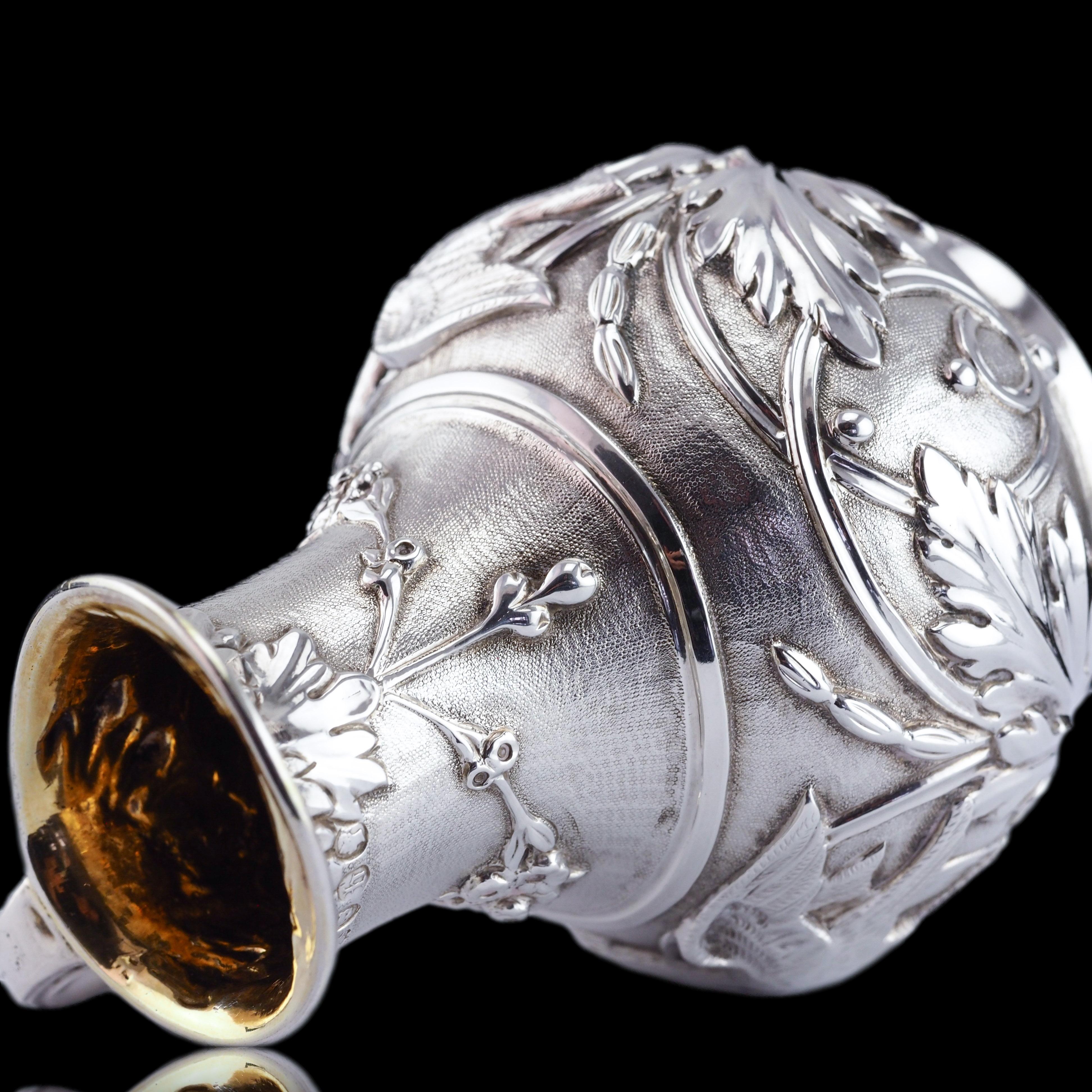 Antique Victorian Solid Silver Milk Pitcher Jug with Ornate Chased Design - 1863 For Sale 6