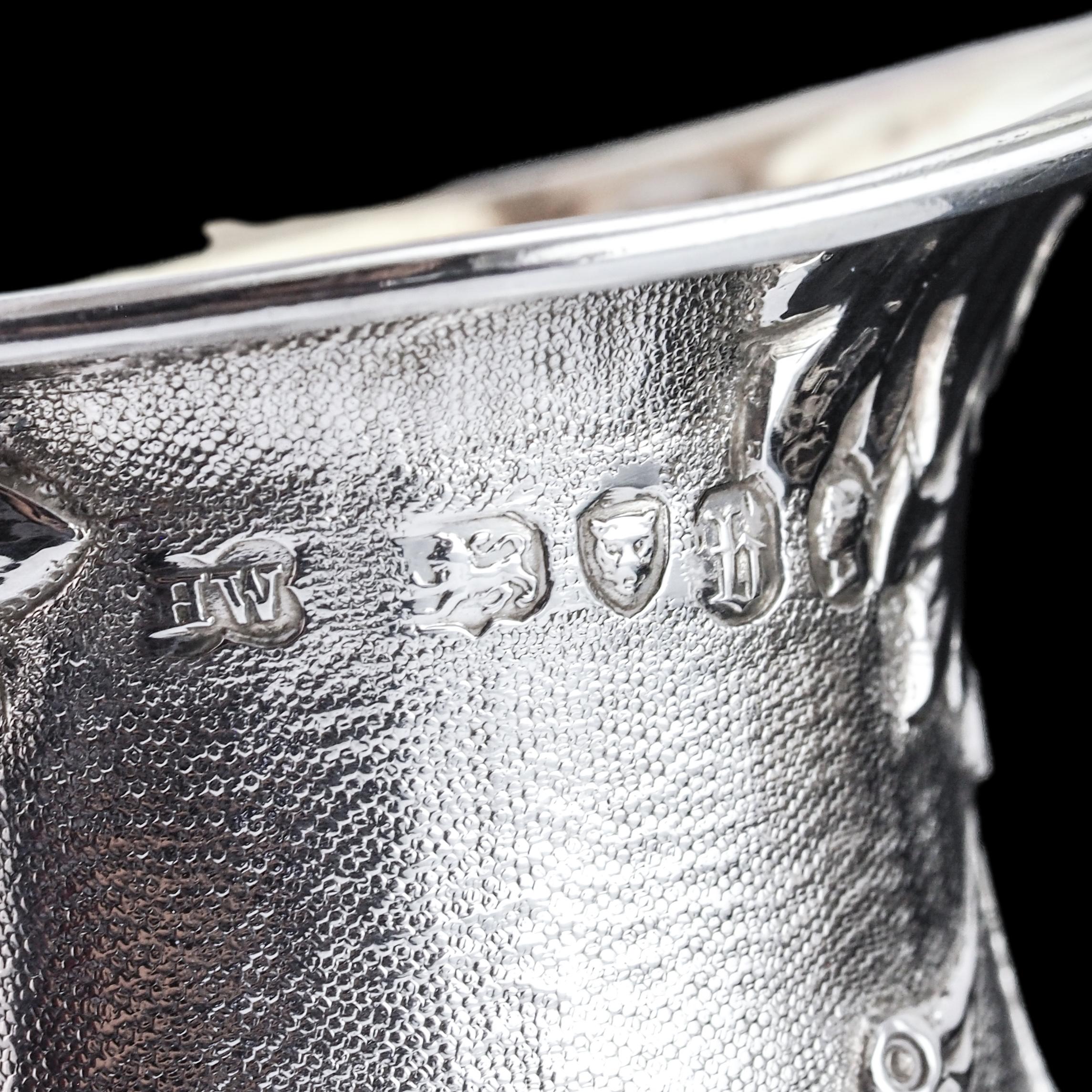 Antique Victorian Solid Silver Milk Pitcher Jug with Ornate Chased Design - 1863 For Sale 9