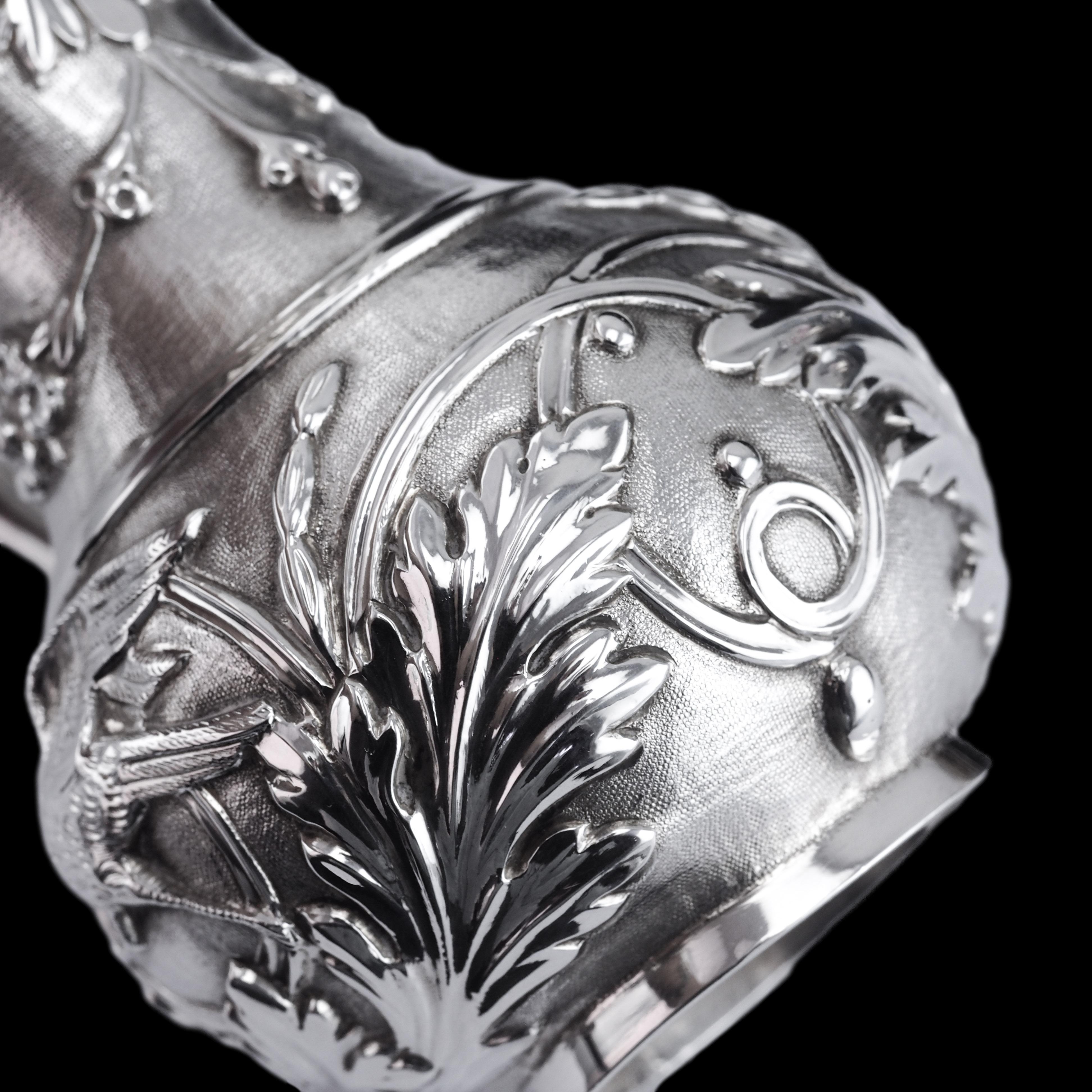 Antique Victorian Solid Silver Milk Pitcher Jug with Ornate Chased Design - 1863 For Sale 3