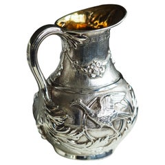 Antique Victorian Solid Silver Milk Pitcher Jug with Ornate Chased Design - 1863