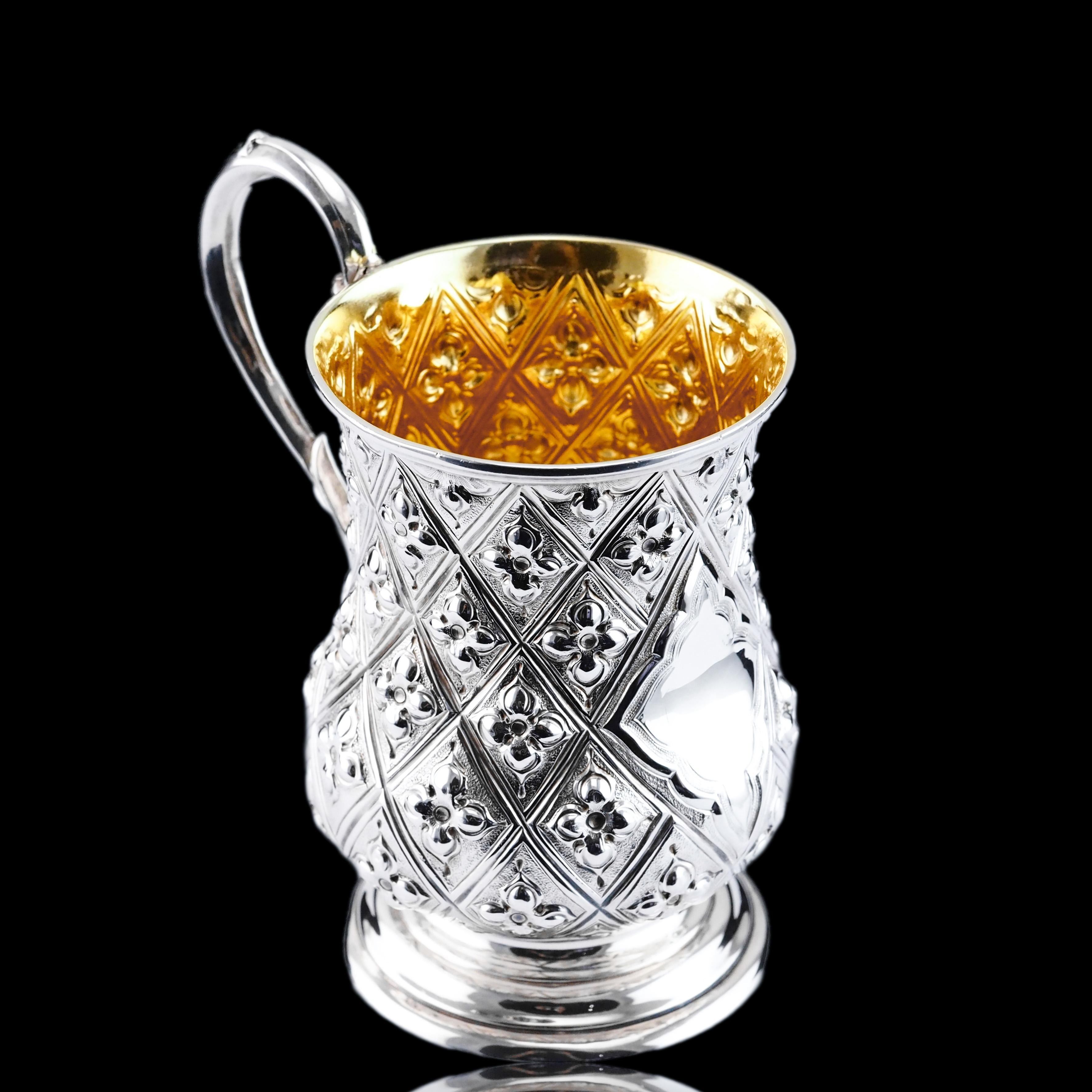 Antique Victorian Solid Silver Mug Abercorn/Pineapple Design - 1868 5