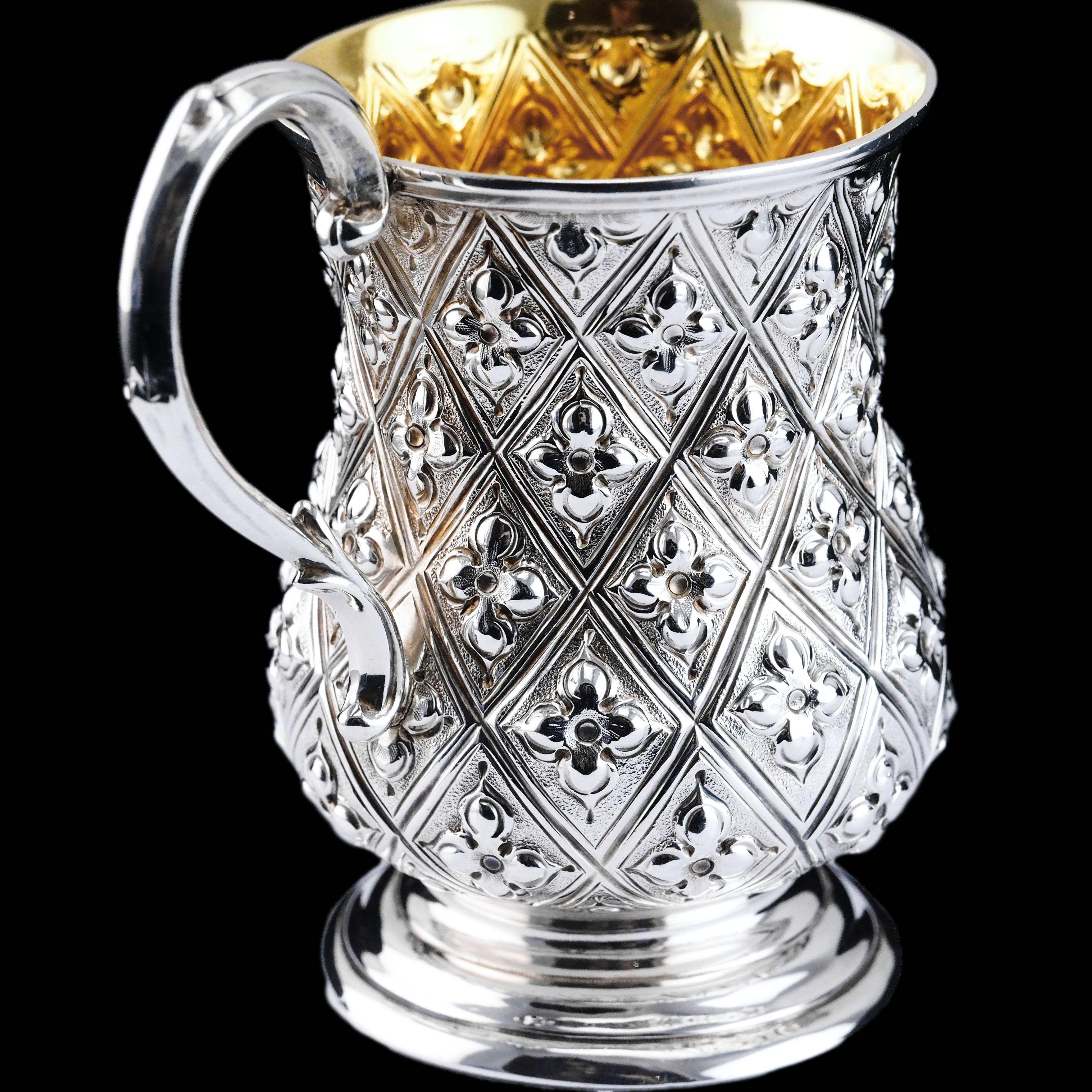 Antique Victorian Solid Silver Mug Abercorn/Pineapple Design - 1868 7