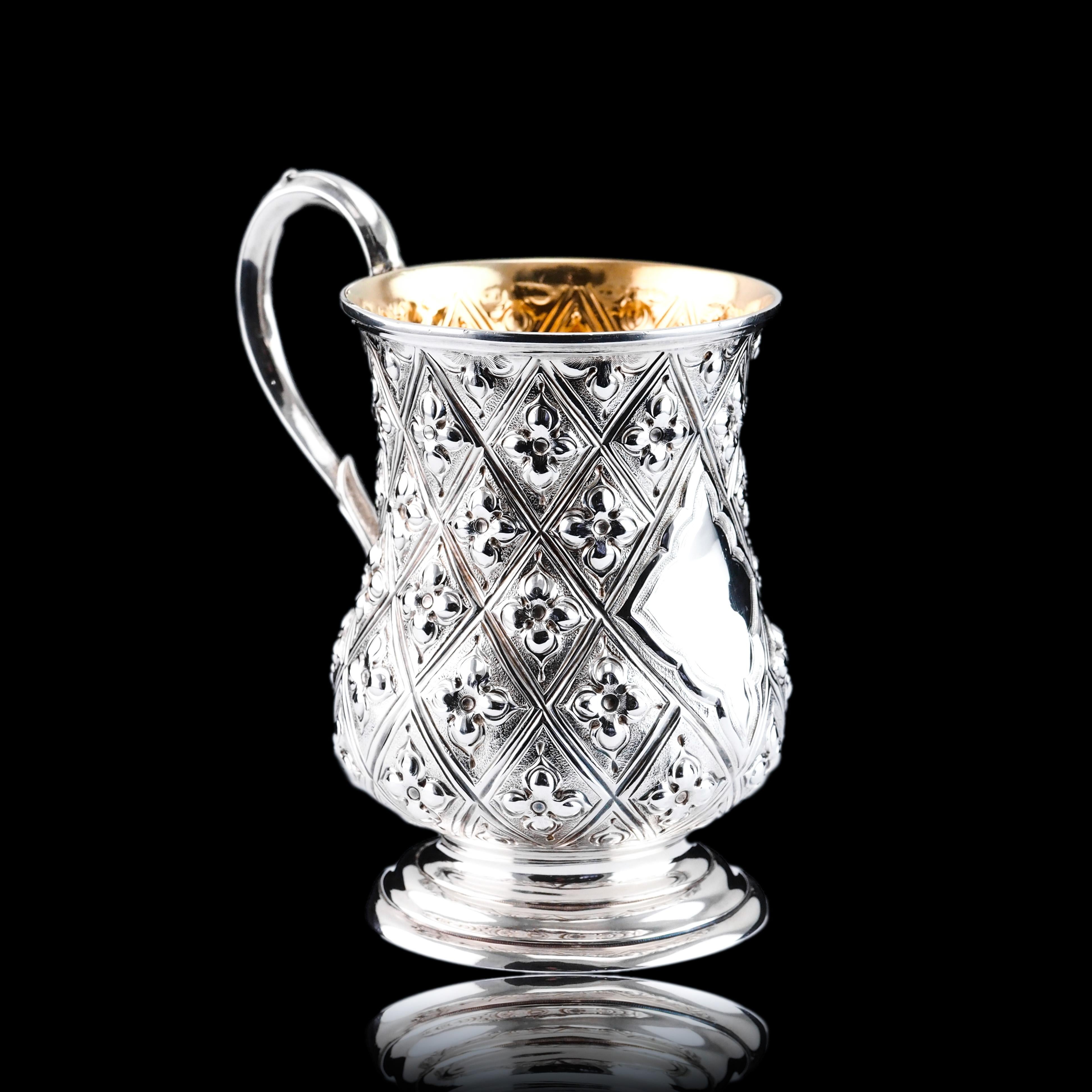 Antique Victorian Solid Silver Mug Abercorn/Pineapple Design - 1868 8
