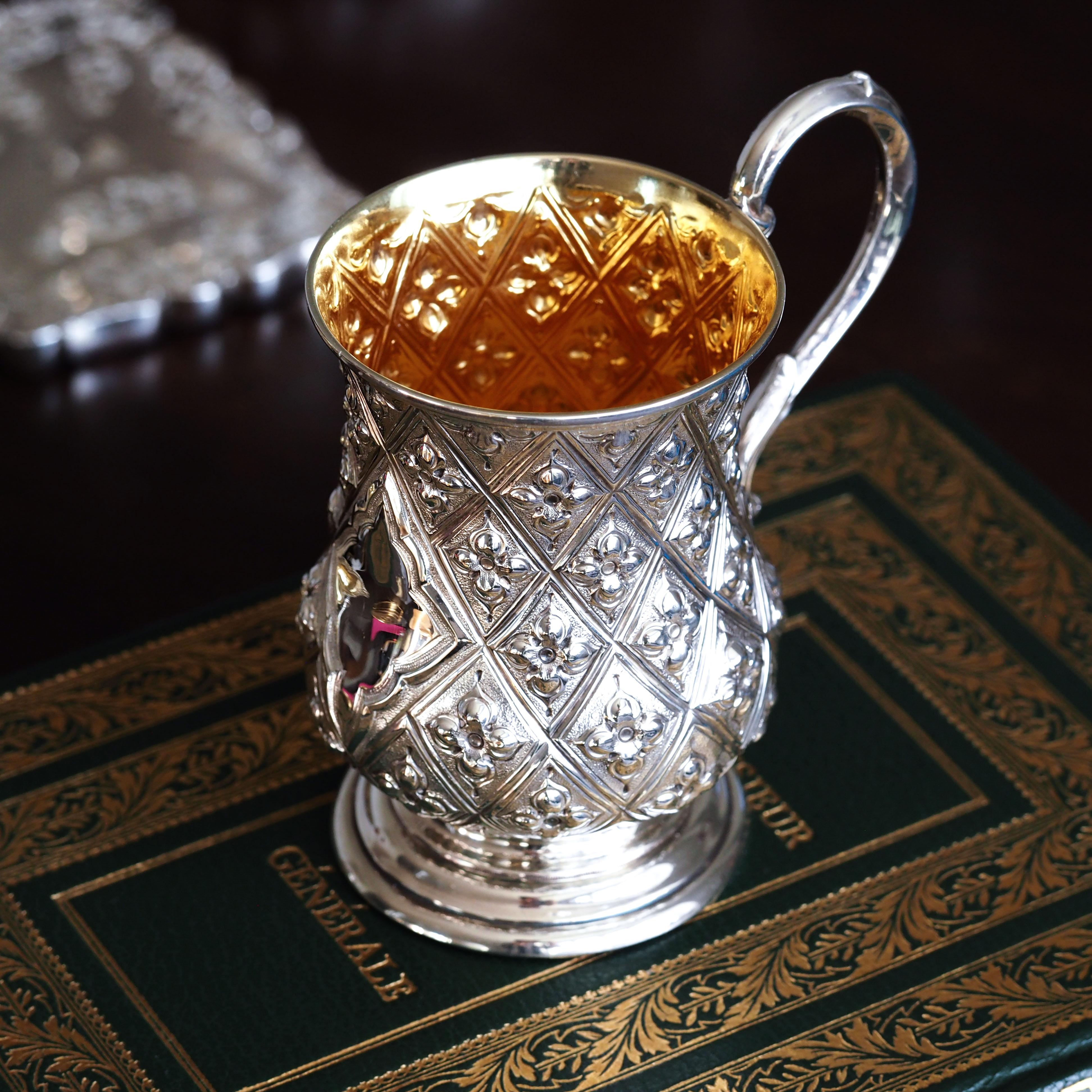 Antique Victorian Solid Silver Mug Abercorn/Pineapple Design - 1868 9