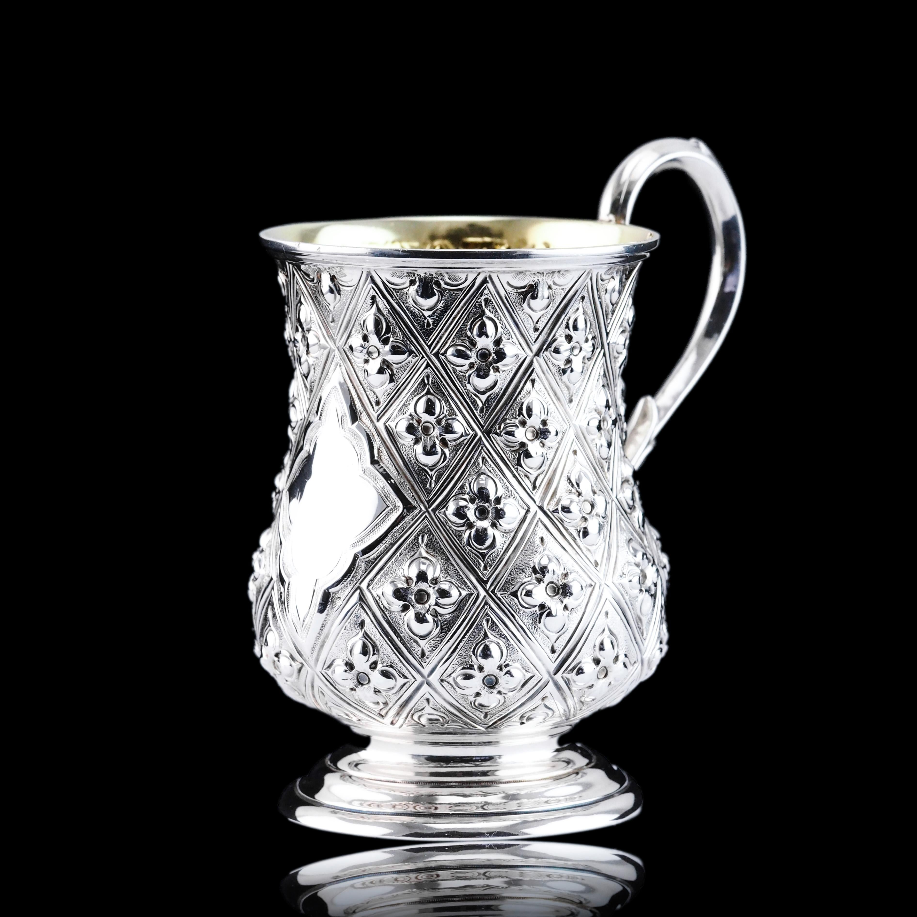 Sterling Silver Antique Victorian Solid Silver Mug Abercorn/Pineapple Design - 1868