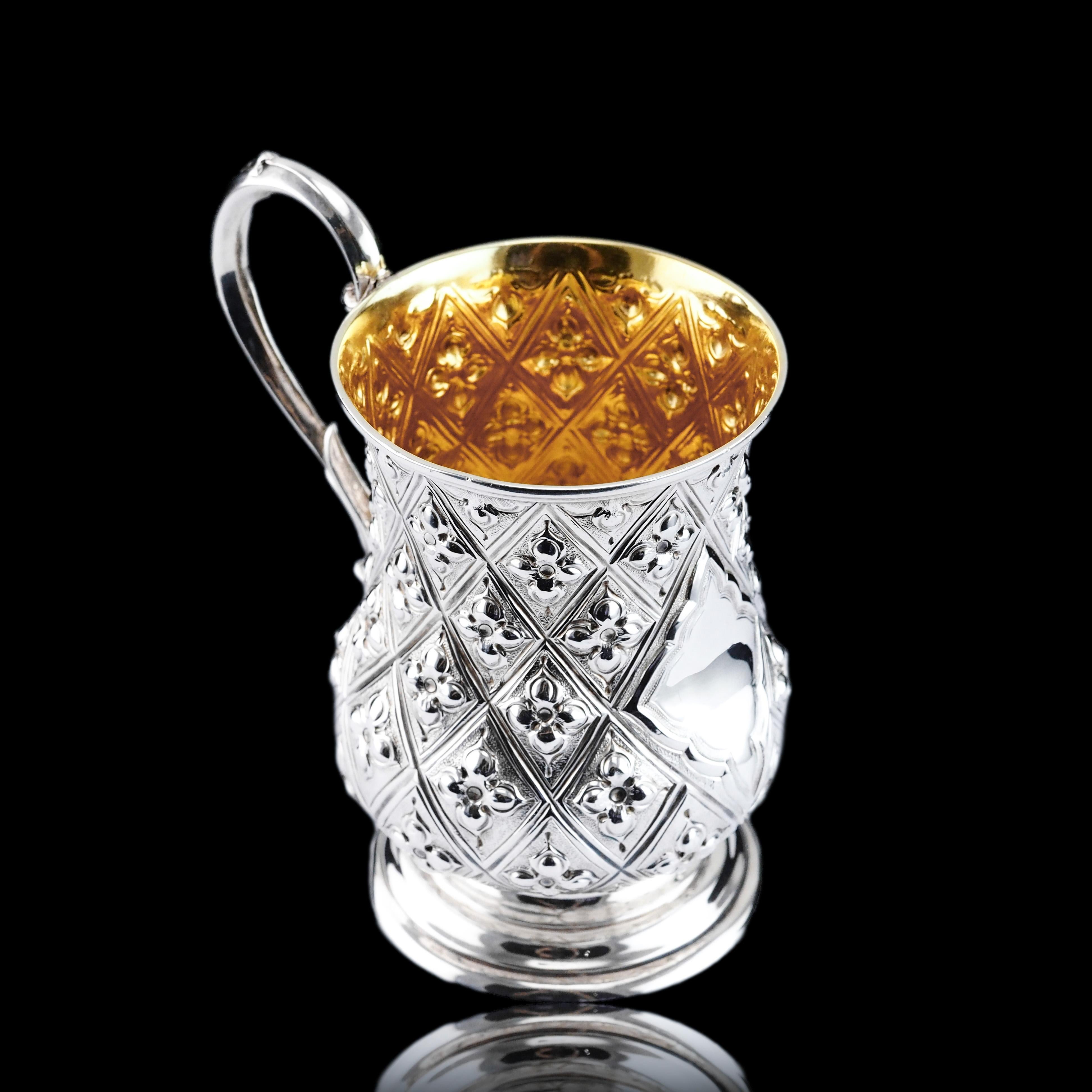 Antique Victorian Solid Silver Mug Abercorn/Pineapple Design - 1868 2