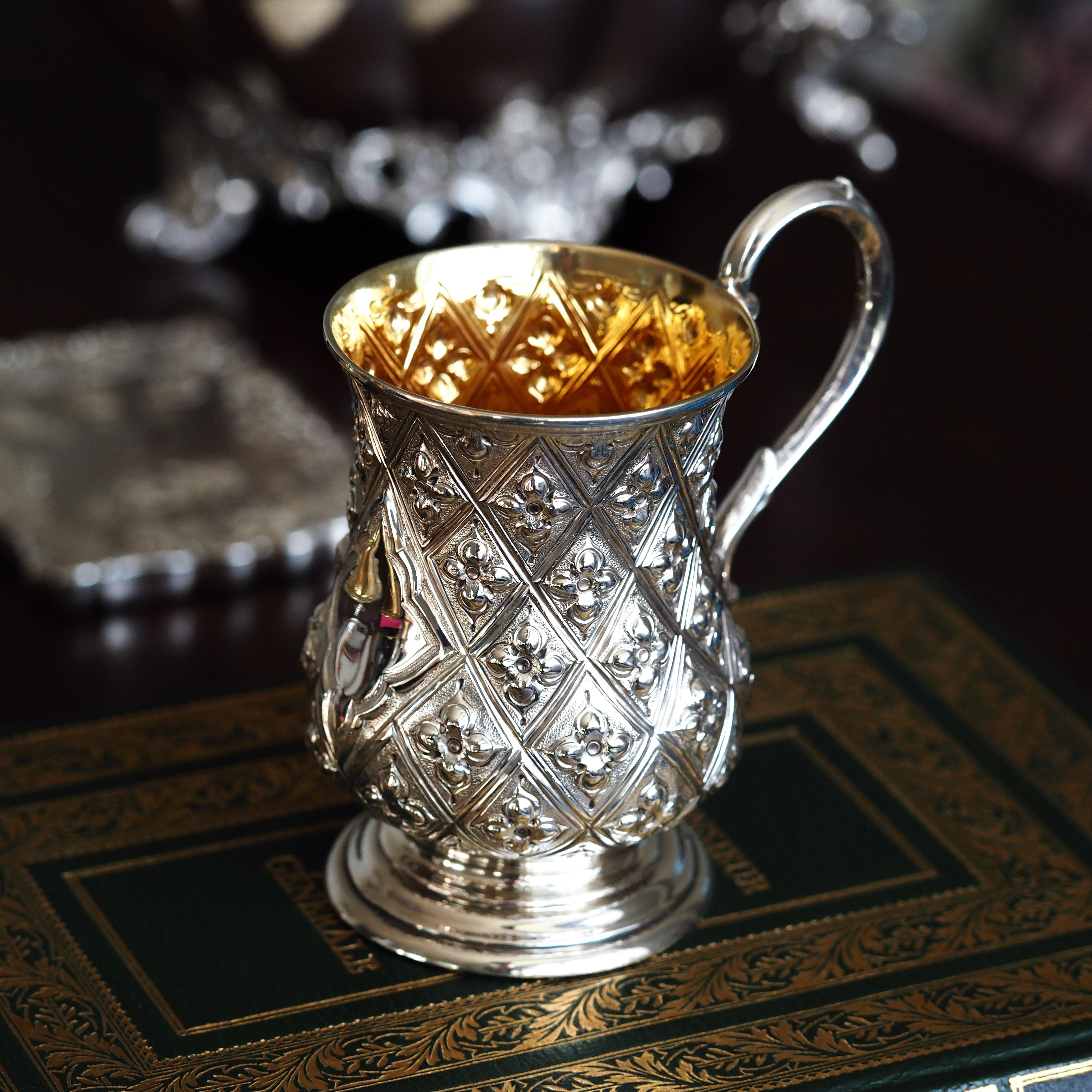 Antique Victorian Solid Silver Mug Abercorn/Pineapple Design - 1868 3