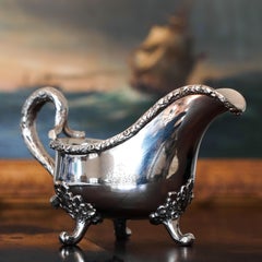 Antique Victorian Solid Silver Naturalistic Sauce Boat Acorn Border London 1881